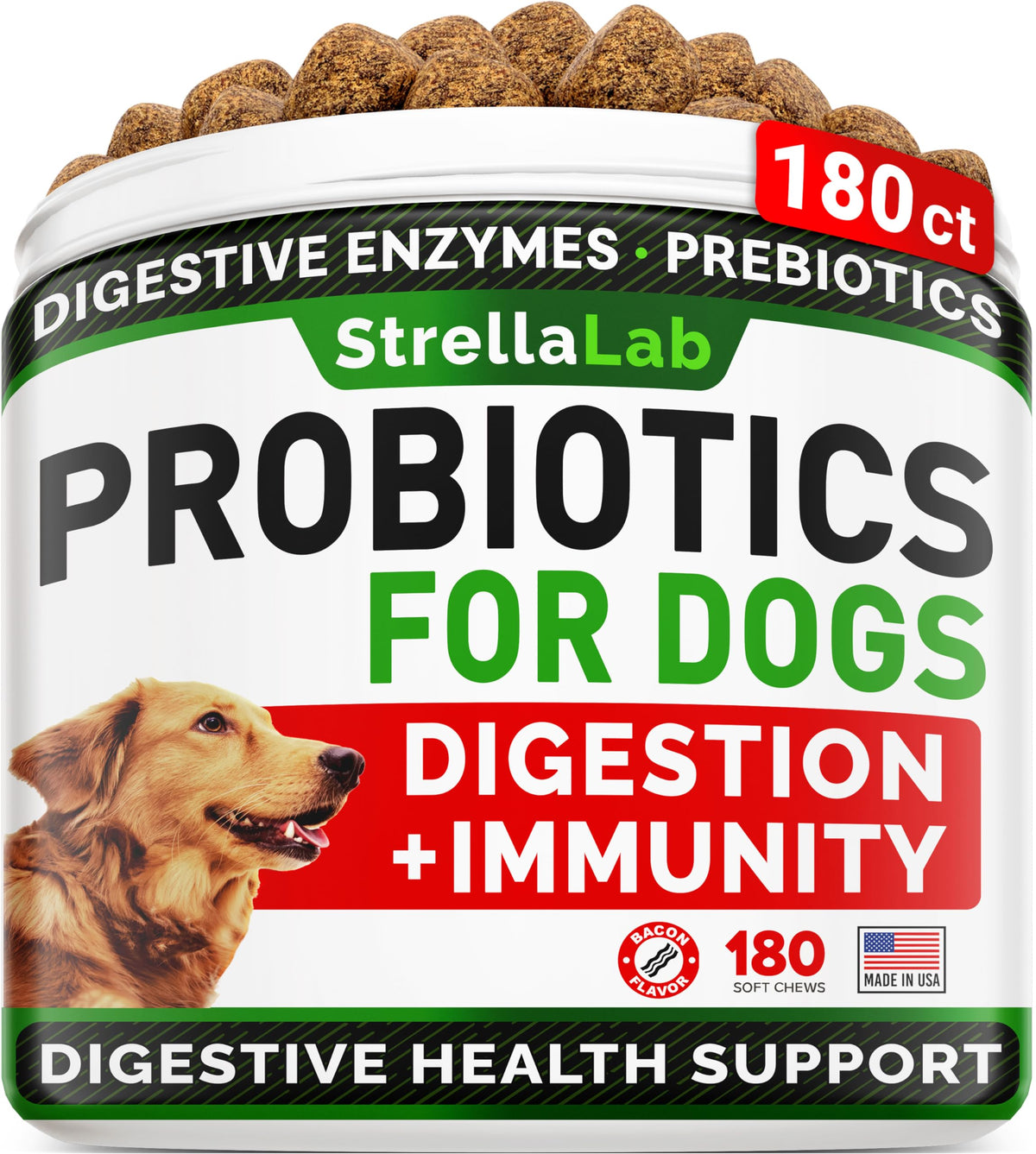 Dog Probiotics Treats For Picky Eaters - Digestive Enzymes + Prebiotics - Chewable Fiber Supplement - Allergy, Diarrhea, Gas, Co