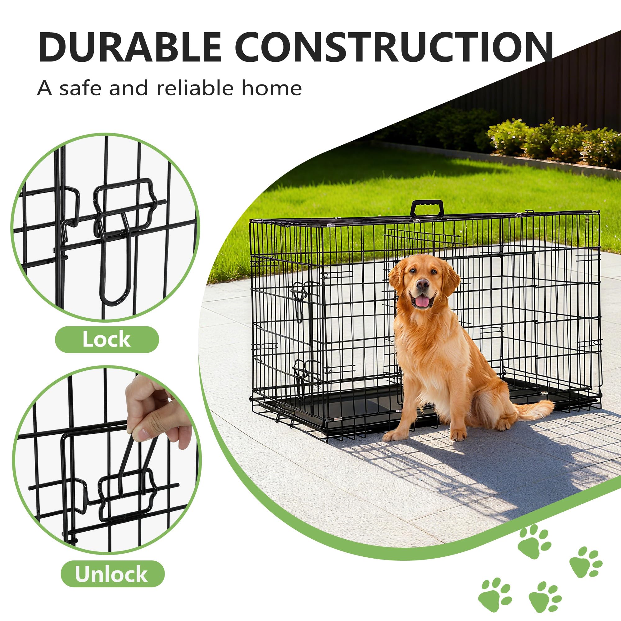 FDW Dog Crate 36-Inch Dog Cage Foldable Metal Kennel with Leakproof Tray Foldable Design Indoor Outdoor Use for Medium Dogs,Dark