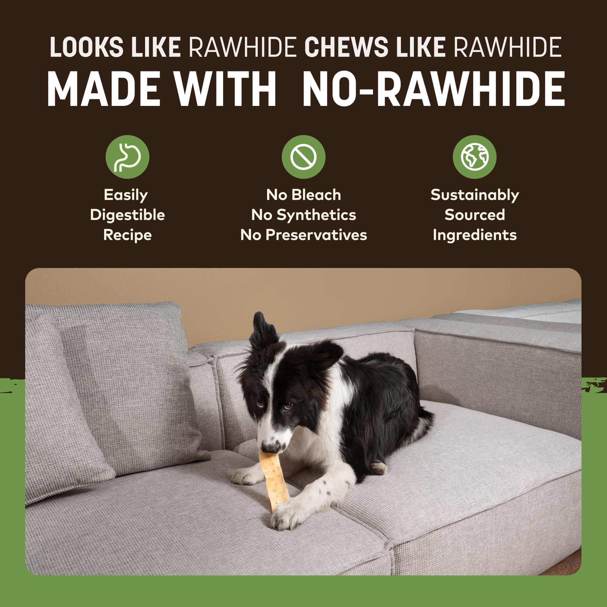 Earth Animal No Hide Strips Pork Flavored Natural Treats | No Rawhide | Quick & Thin Dog Chews | 1.5 Oz