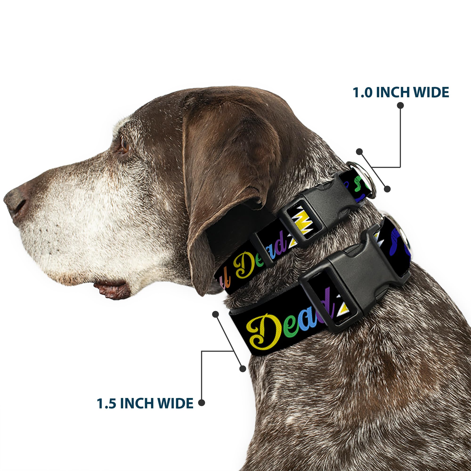 Buckle-Down Plastic Clip Collar - Grateful Dead Script W/Bears & Skeletons Black/Multi Color - 1'' Wide - Fits 15-26'' Neck - La