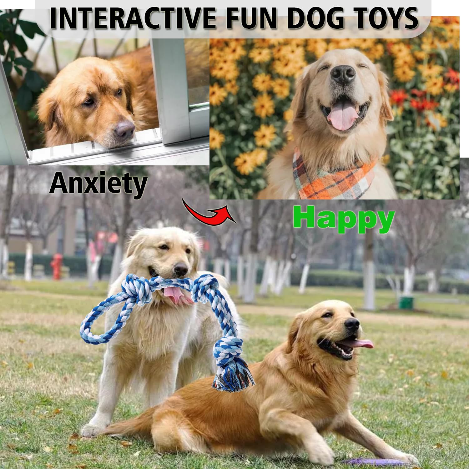 XIGOU Dog Rope Toys Indestructible Dog Toys, Dog Chew Toys for Aggressive Chewers, Tough Puppy Teething Chew Toys for Boredom, D