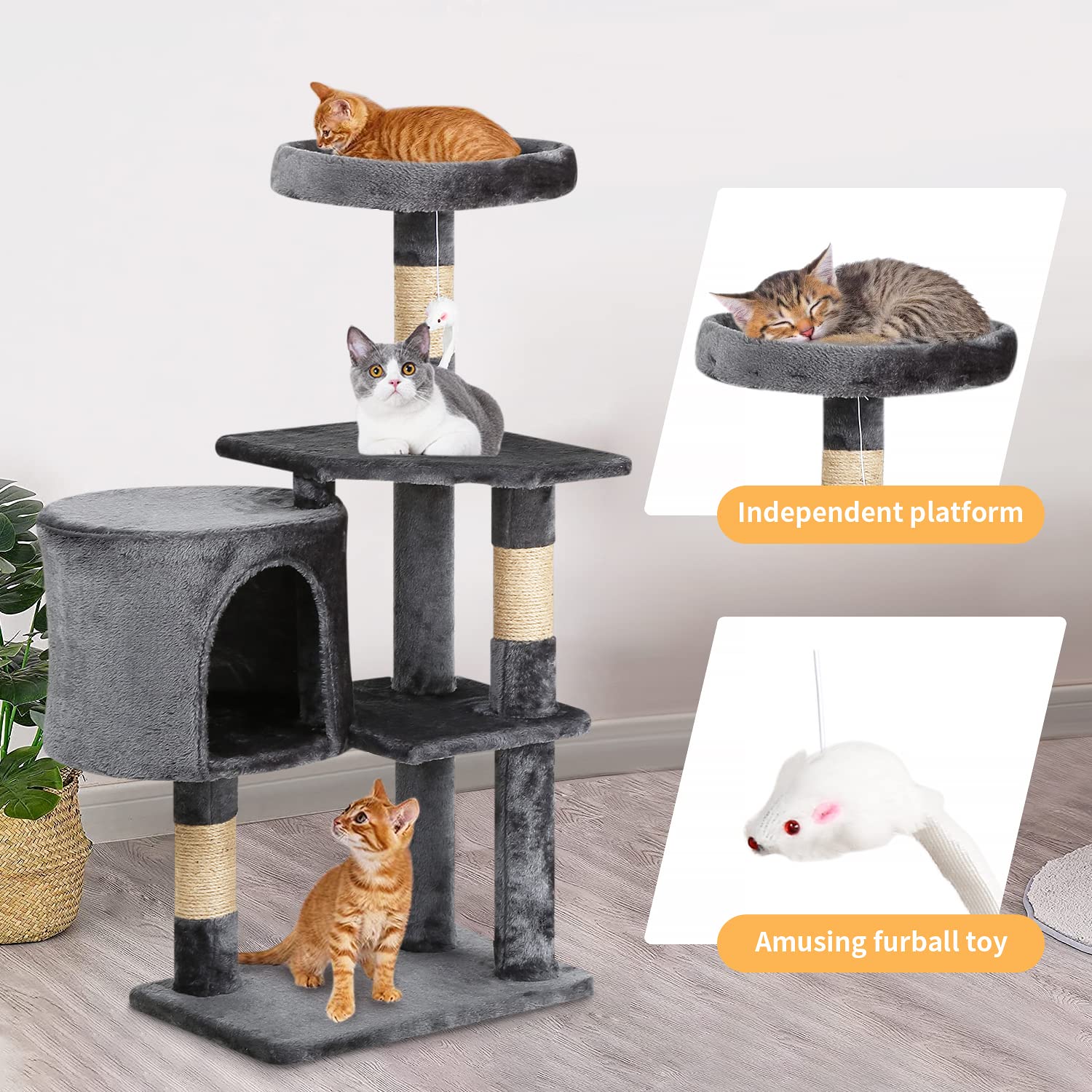 Bestpet Cat Tree 36 Inch Tall Scratching Toy Activity Centre Cat Tower Cat Condo Multi-Level Furniture Scratching Posts For Indo