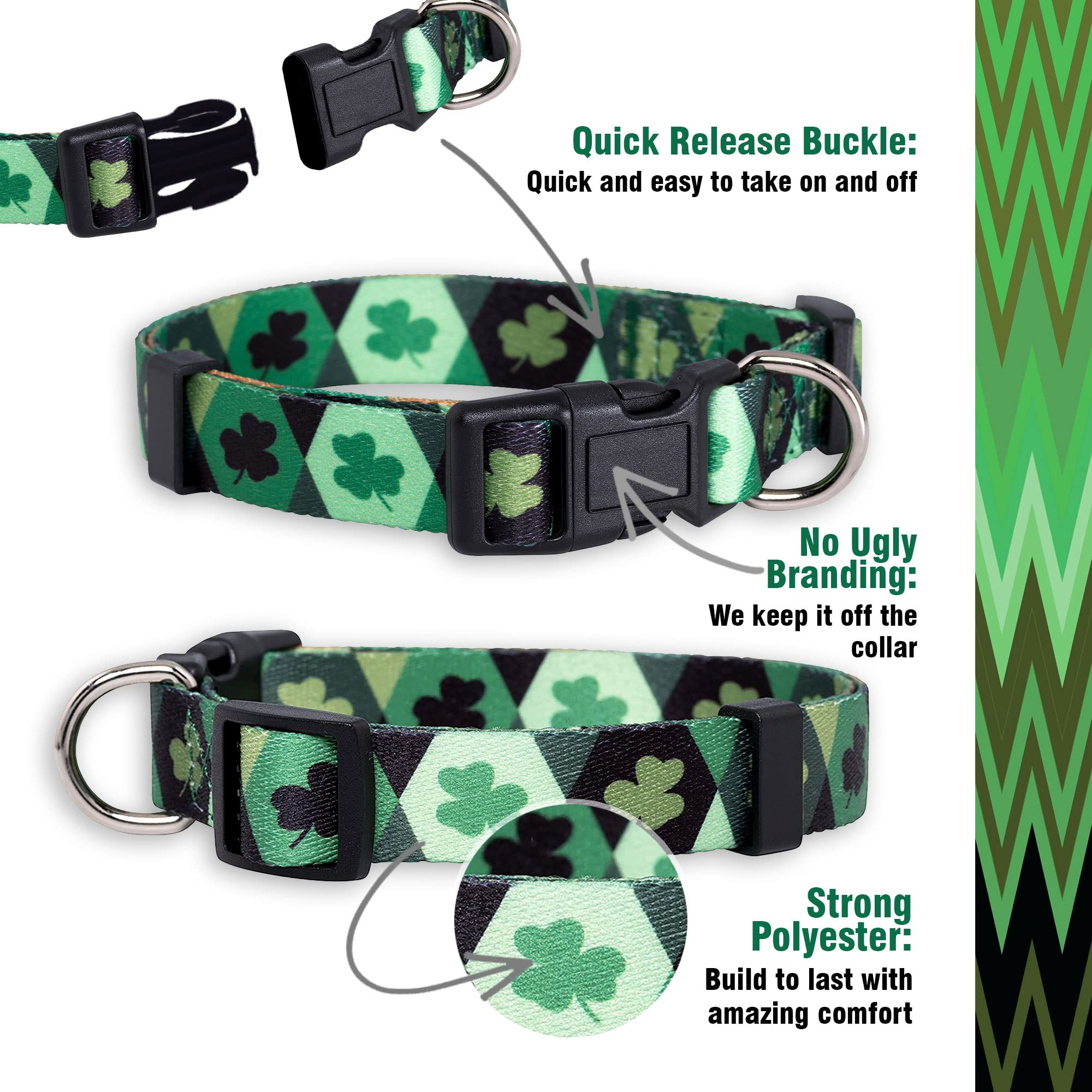 Native Pup St Patricks Dog Collar- Saint Patrick Green Shamrock Pet Collars- St. Patricks Lucky Irish- Cute Boy Girl Puppy Gift-