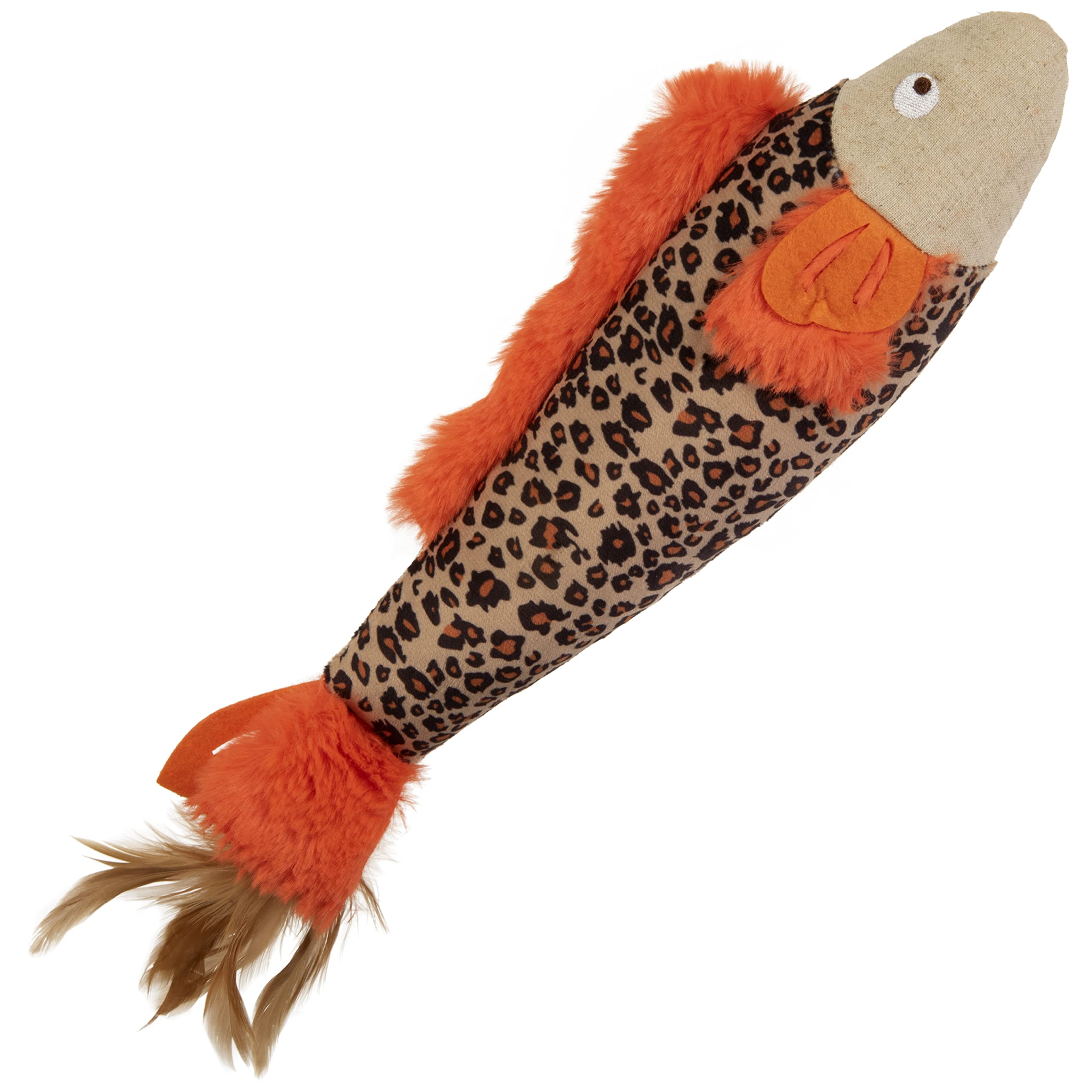 Smartykat Instincts Happynip Fin Frenzy Fish Kicker Crinkle Plush Cat Toy, Contains Catnip & Silvervine - Orange/Beige, One Size