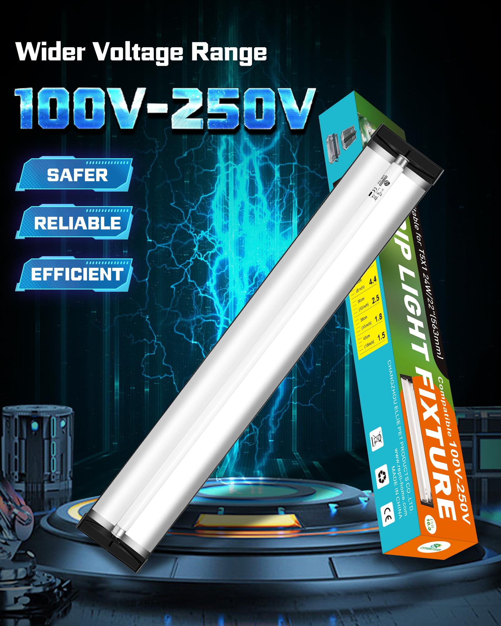 Repti Home T5 Uva Uvb Reptile Light Combo Kit(100V-250V Wide Voltage), Reptile Light Fixture With Uvb 10.0 Fluorescent Tube, 24W
