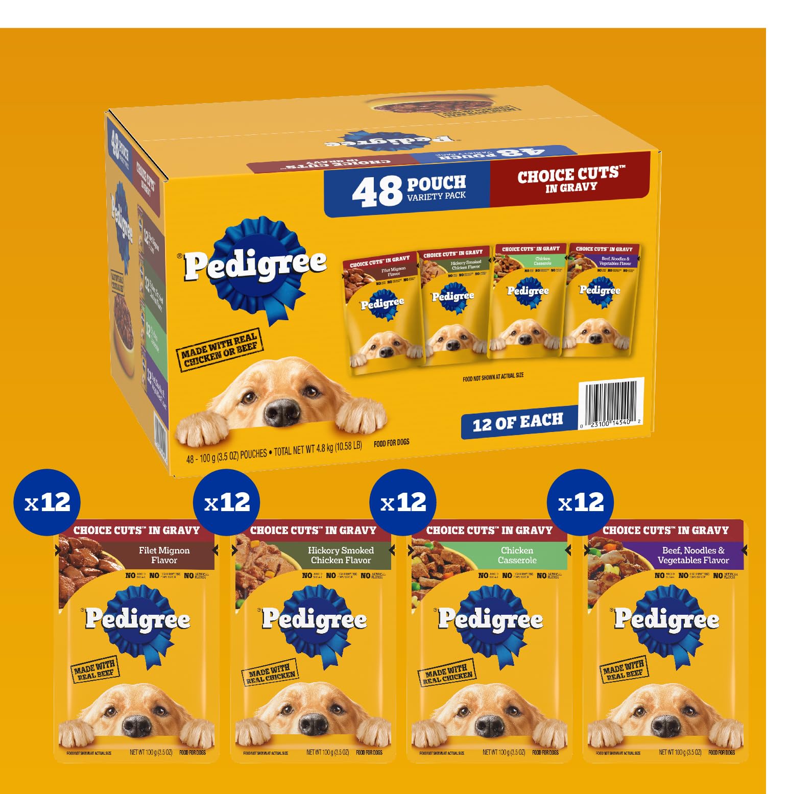 Pedigree Choice Cuts in Gravy Adult Soft Wet Dog Food 48-Count Variety Pack, 3.5 oz Pouches