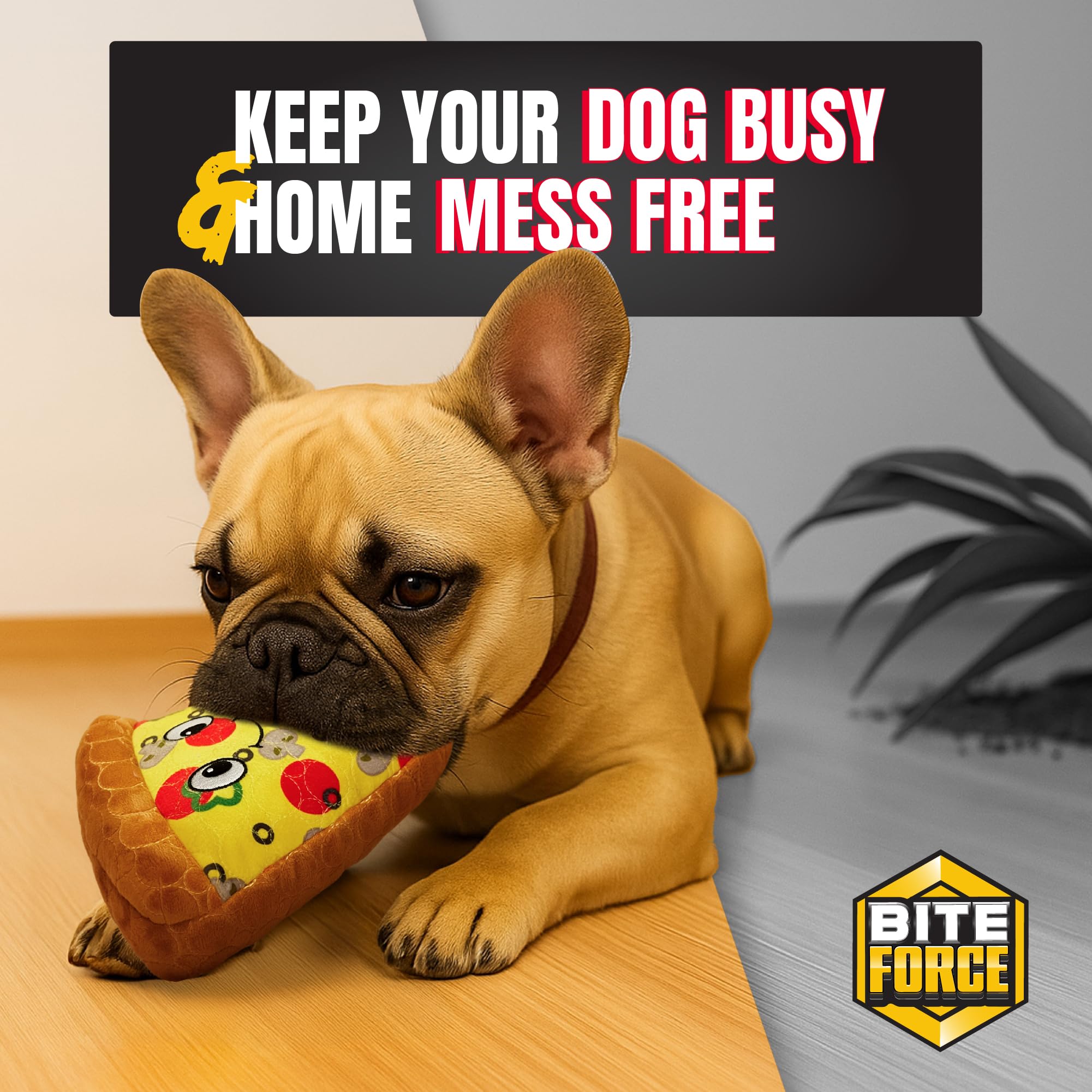 Bite Force -Durable & Strong Dog Toy Pizza Slice with Squeaker, Kevlar-Reinforced for Aggressive Chewers for Small Medium Large