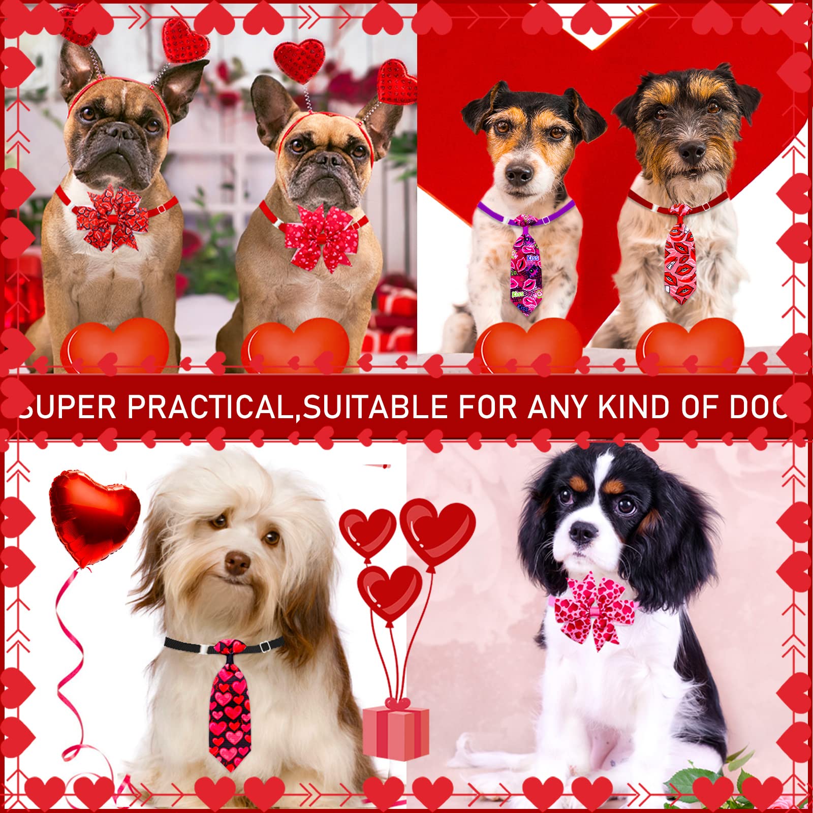 Mruq 24Pcs Valentine'S Day Dog Collar Accessories - Adjustable Bow Ties & Neck Ties For Small Dogs