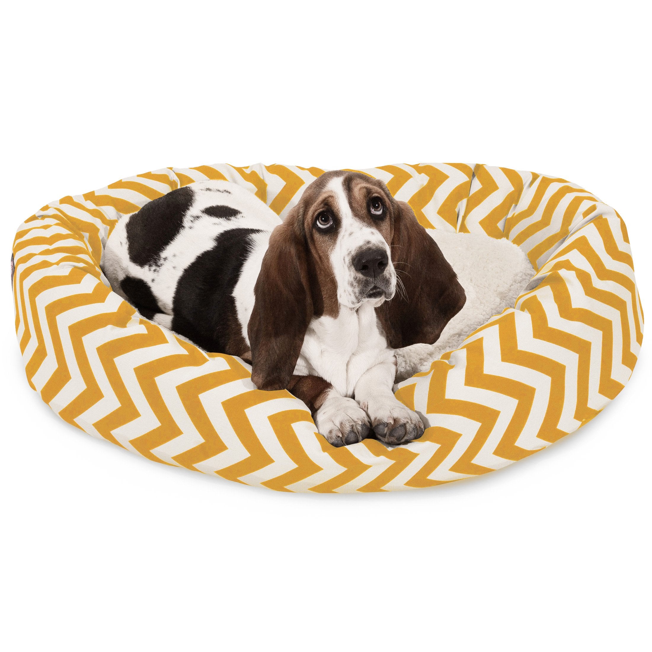 32 Inch Yellow Chevron Sherpa Bagel Dog Bed