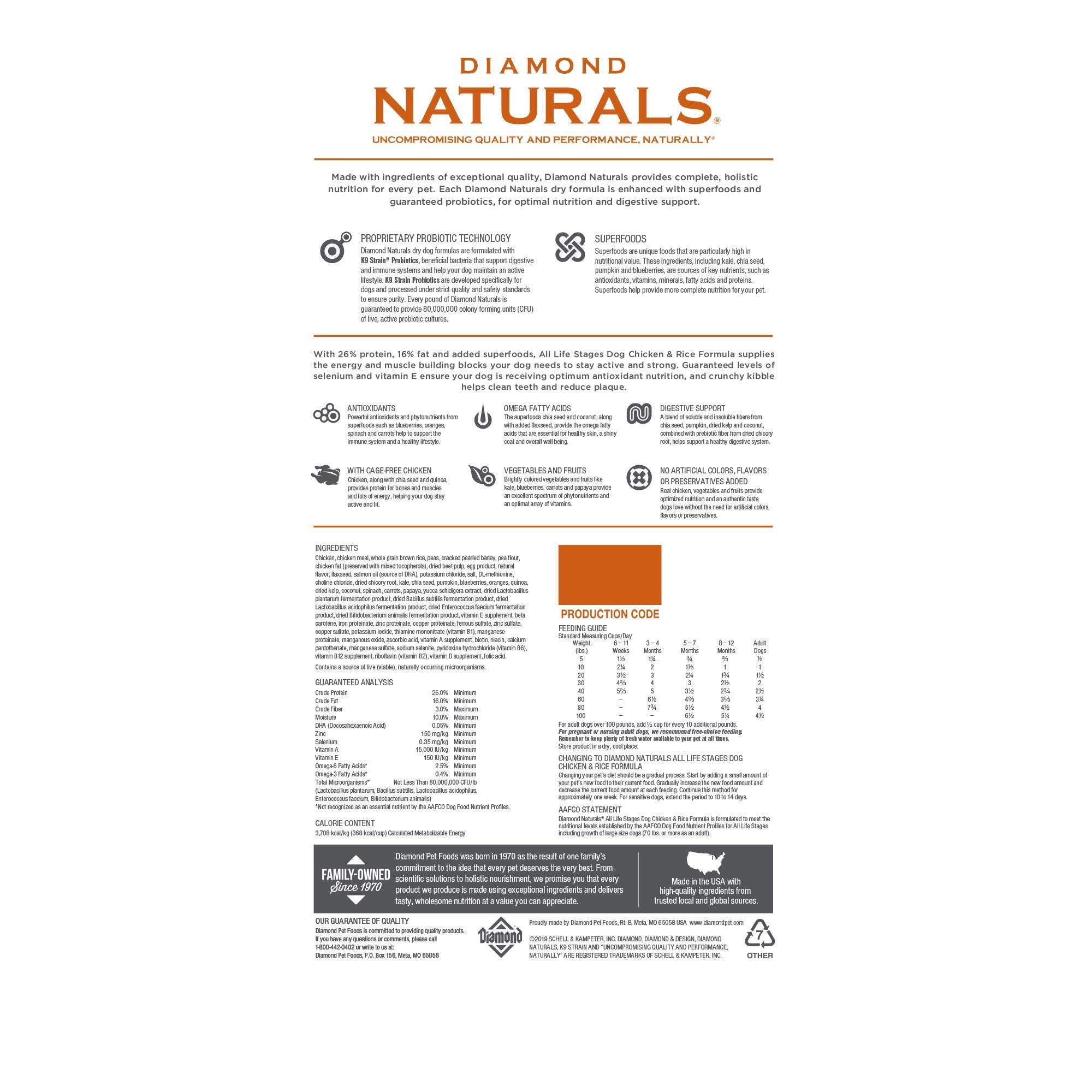 Diamond Naturals All Life Stages Chicken and Rice Formula Dry Dog Food Protein from Real Chicken, and Probiotics 40 Pound (Pack