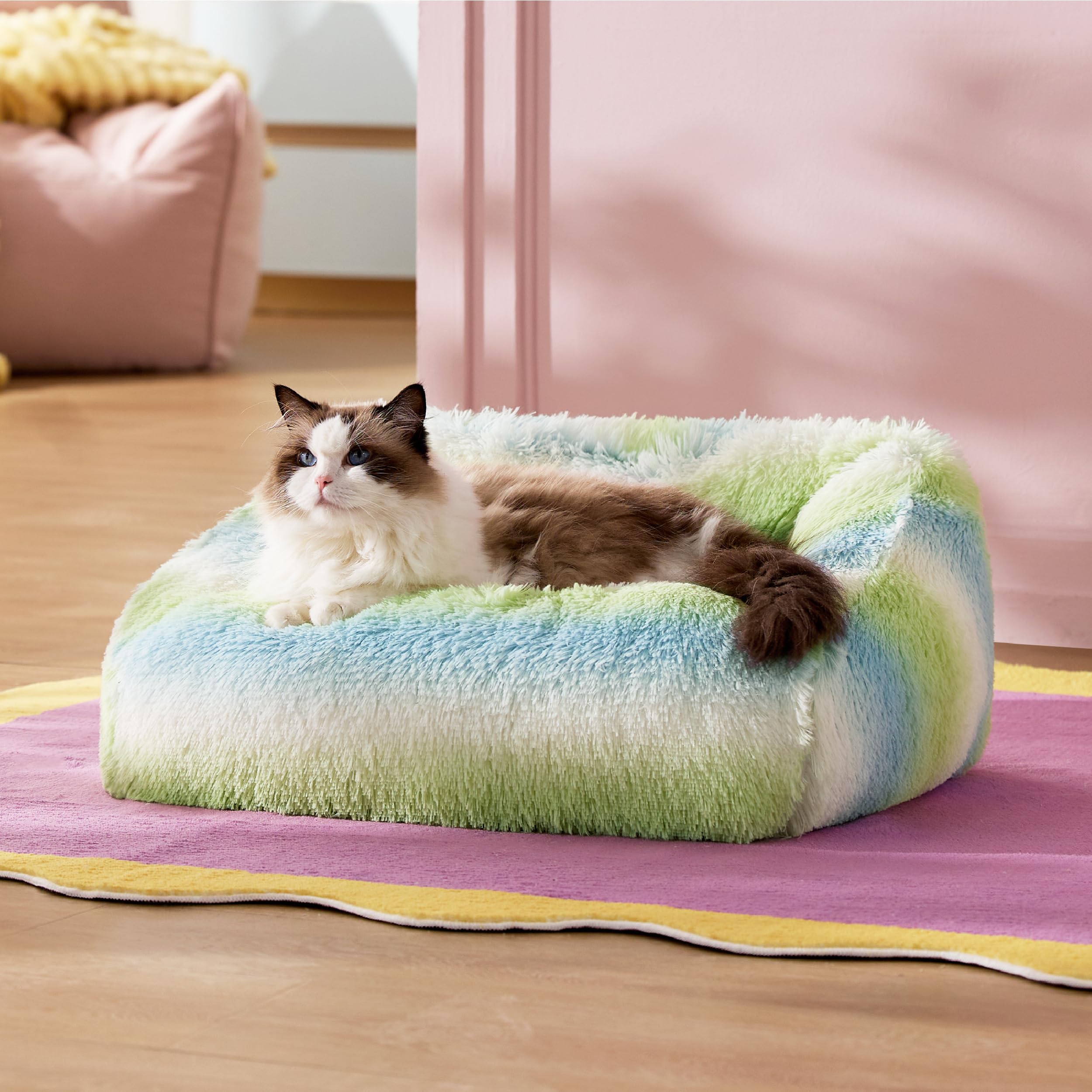 Lesure Cute Cat Bed Indoor - Furry Cat Bed Large, Washable Calming Small Dog Beds For Puppy With Fashion Design, 26X21X9Inches,