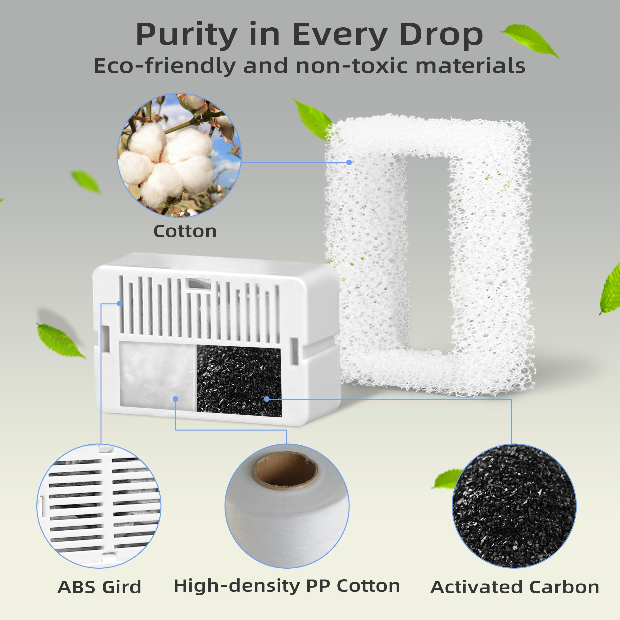 waatoos Cat Fountain Filter Replacement, Triple Cupcake Cat Fountain Filters, 8P Pet Fountain Carbon Filters and 2P Foam Filters