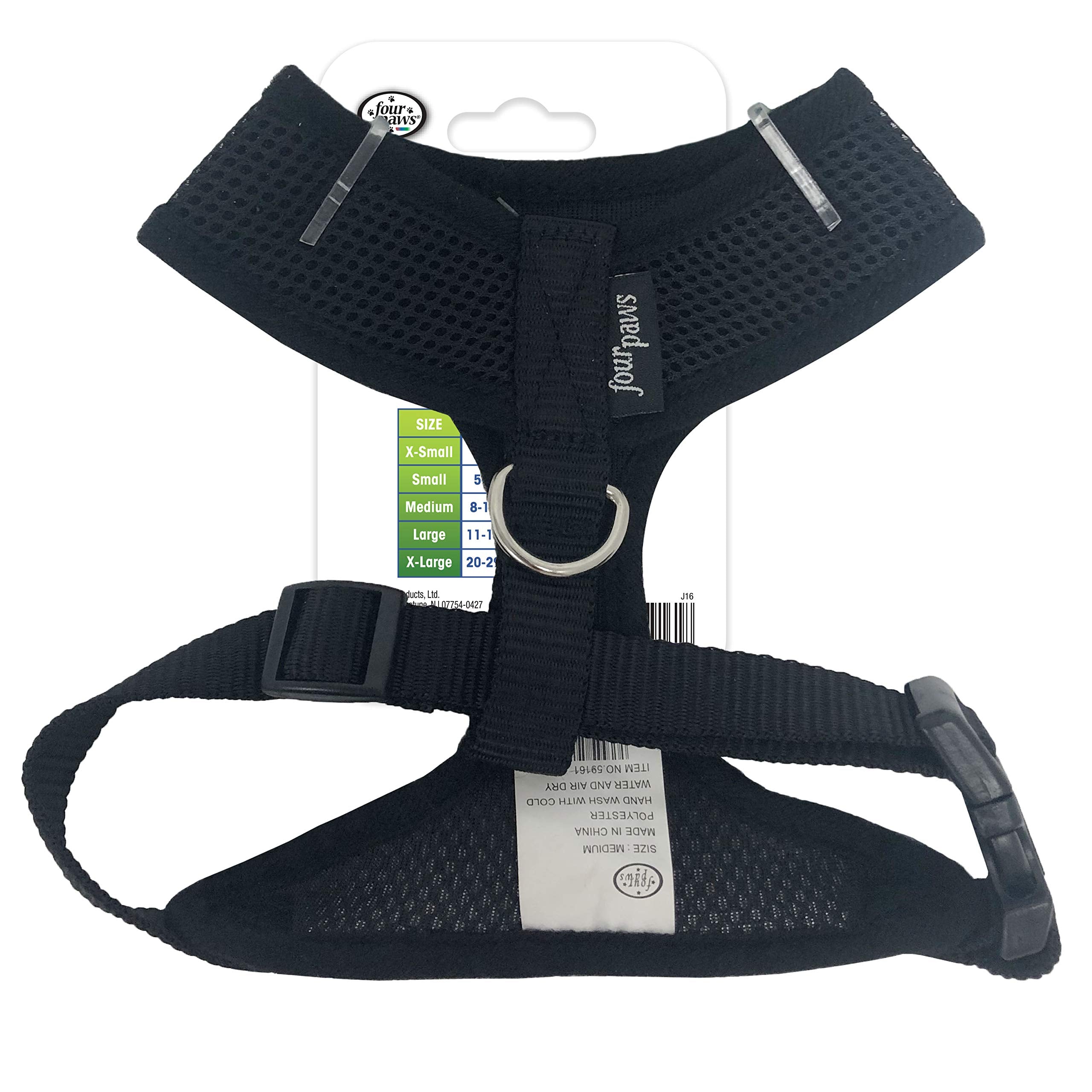 Four Paws No-Pull Dog Harness, Adjustable Soft Padded Air Mesh Vest, Medium, Black, Model 100203705