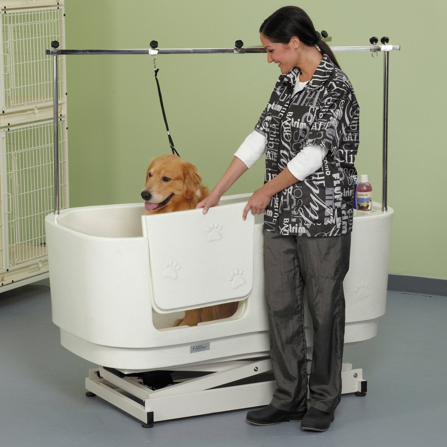Master Equipment White Polypro Motor Lift Grooming Tub For Heavy Pets Up To 220 Lbs - Unit Measures 58    X 30.75    X 49.5