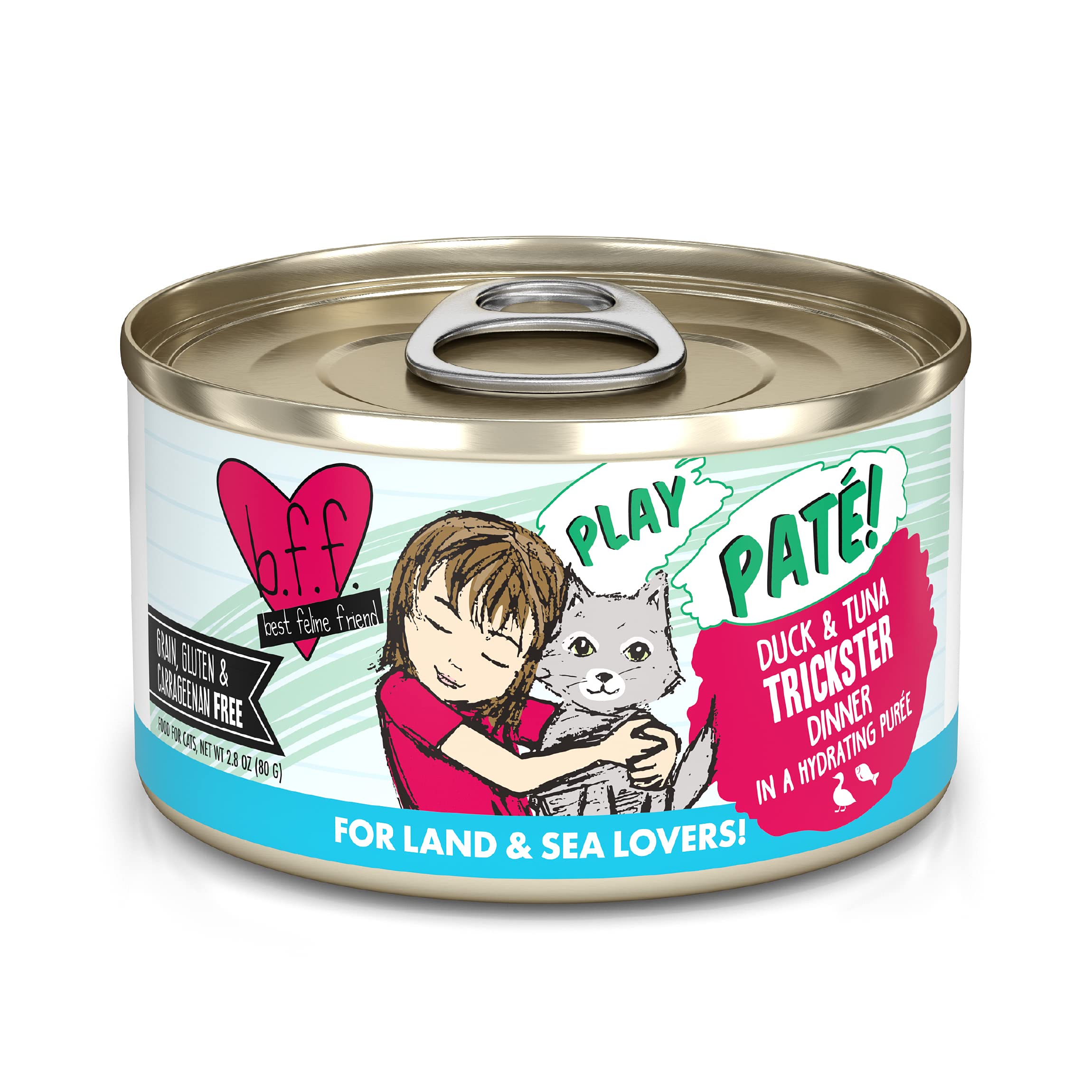 Weruva B.F.F. Play - Best Feline Friend Pat   Lovers, Aw Yeah!, Duck & Tuna Trickster with Duck & Tuna, 2.8oz Can (Pack of 12)