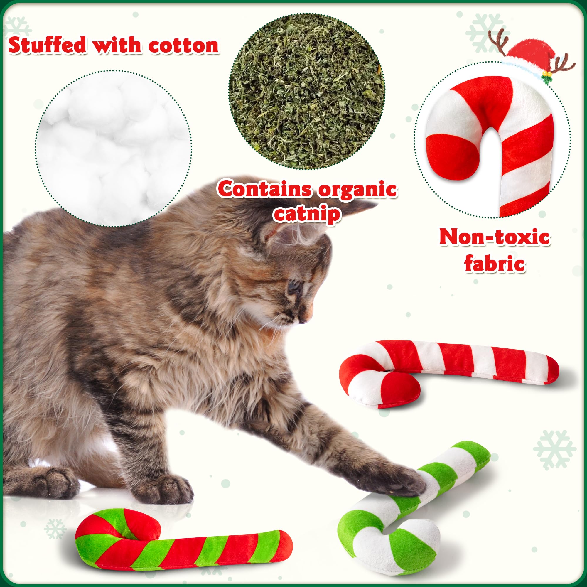 Mallmall6 6Pcs Christmas Candy Cane Catnip Toys Gift For Indoor Chew Bite Kick Catmint Pet Supplies, Cute Interactive Toy For Ca