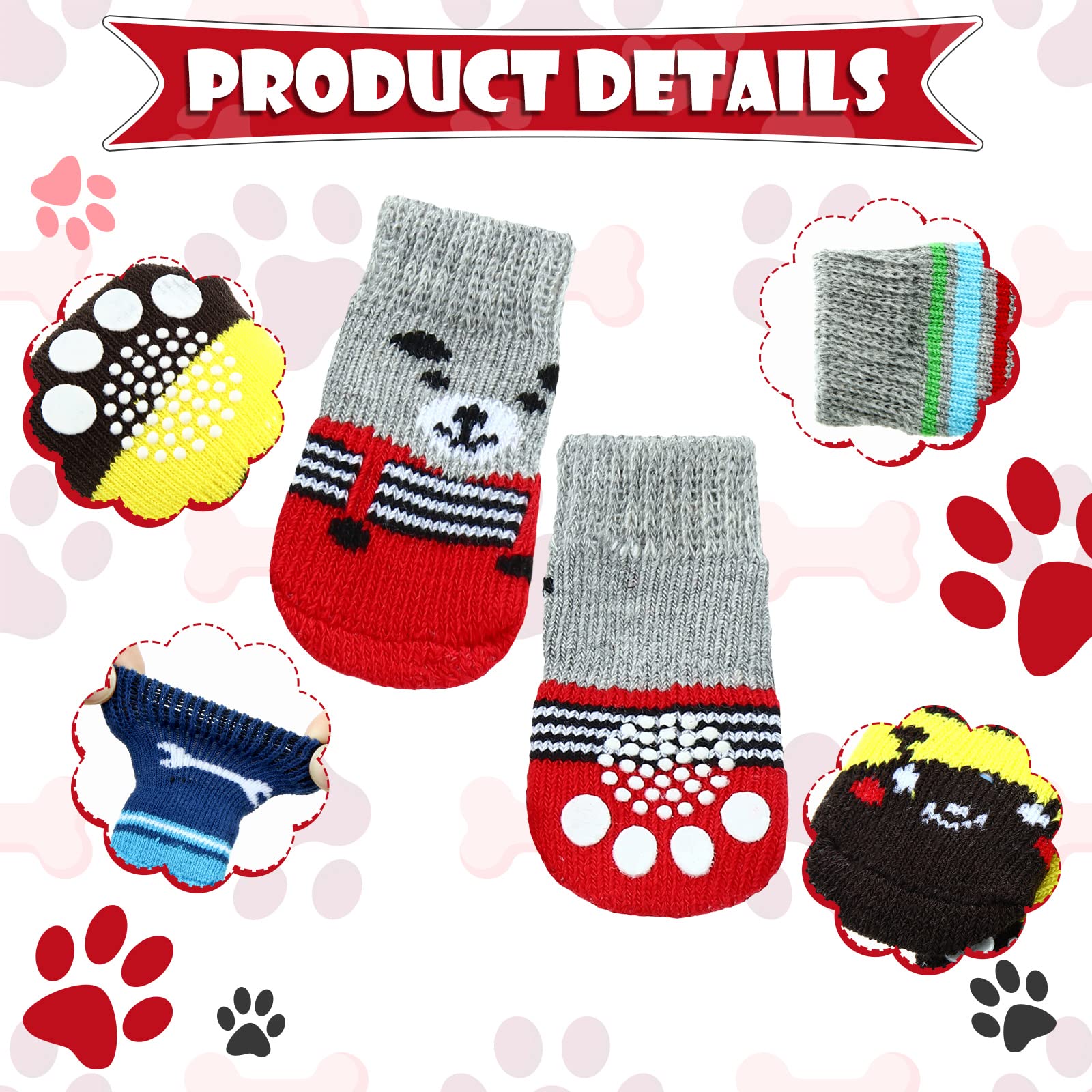 24 Pieces Dog Socks For Small Medium Dogs Non Slip Skid Pet Puppy Doggie Grip Socks Paw Protectors Indoor Traction Control Socks For Hardwood Floor Protection, 6 Styles(Large)