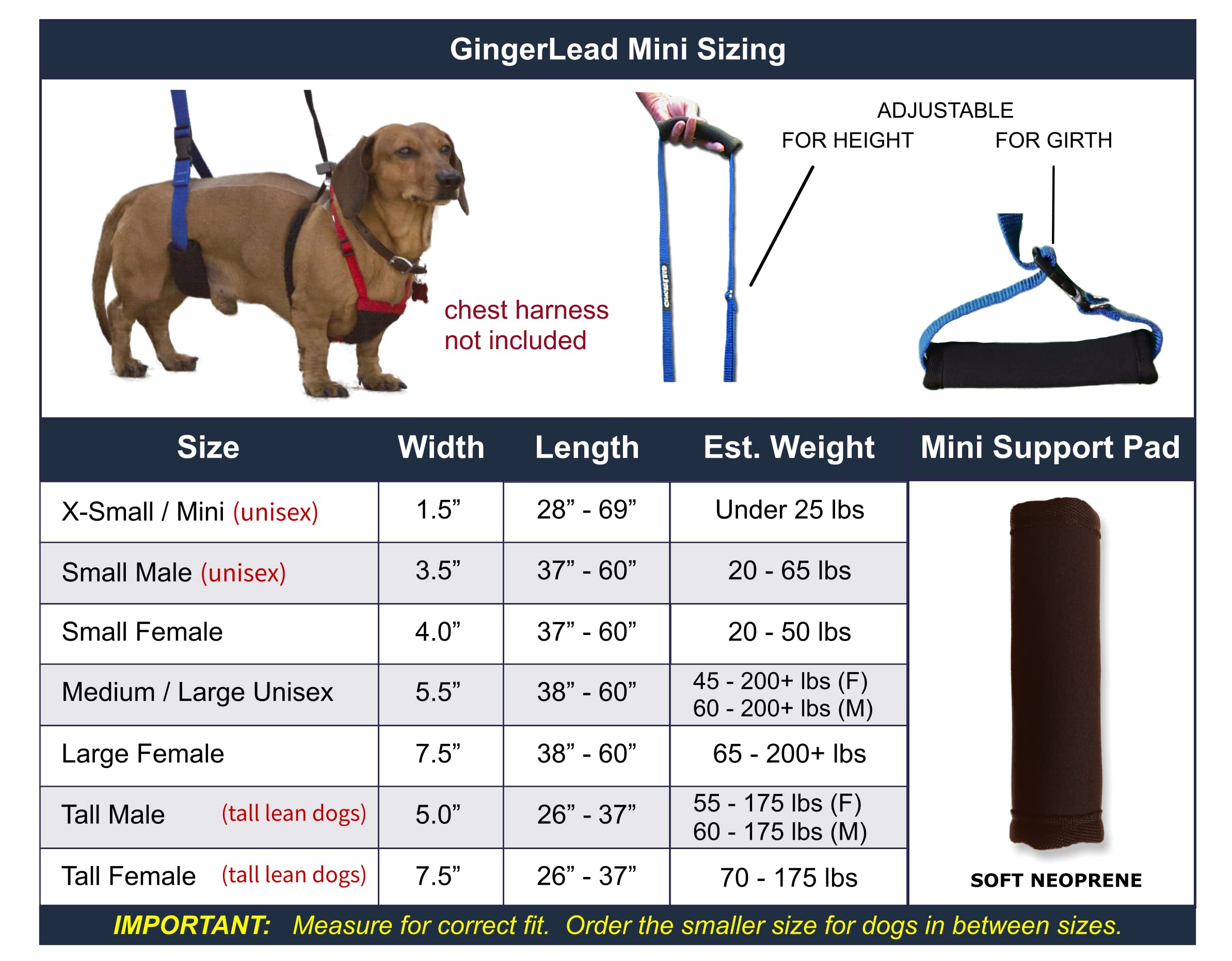 GINGERLEAD Dog Sling Hip Support Harness, X-Small Fits Little Pets Under 25 lbs and Dachshunds with IVDD, Spinal Disc Disease, o