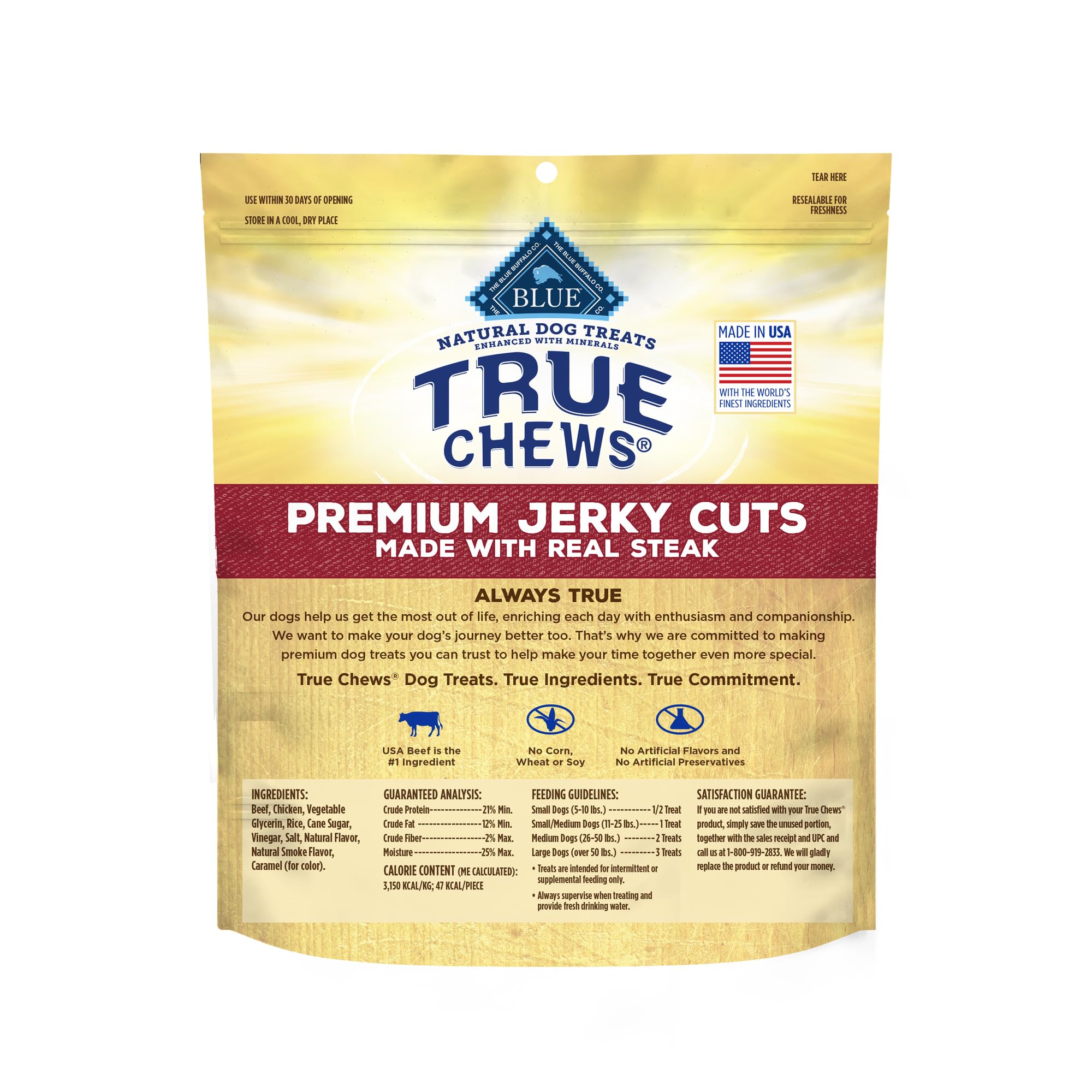 Blue Buffalo True Chews Premium Jerky Cuts Dog Treats, Made in the USA with Natural Ingredients, Beef, 20-oz Bag