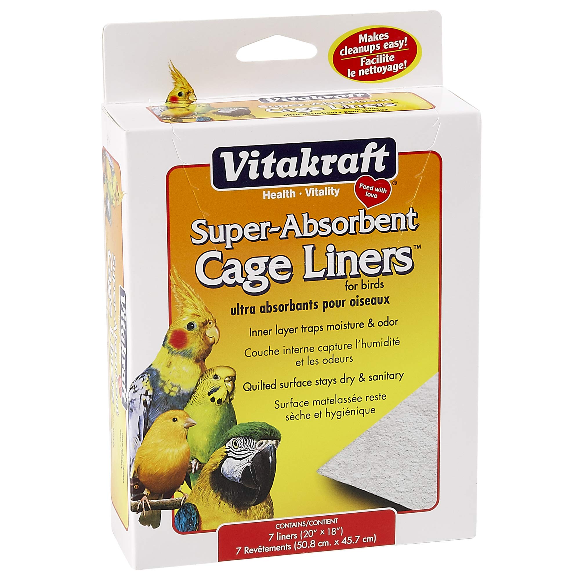 Vitakraft Cage Liners For Birds - For Parrot, Parakeet, Conure, And Cockatiel Cages White 20'' X 18''