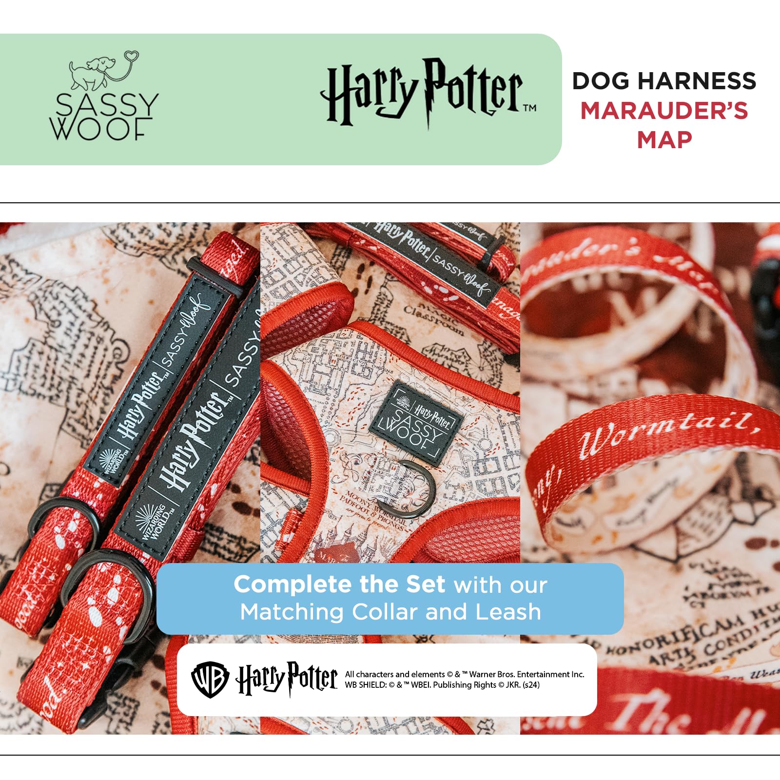 Sassy Woof Dog Adjustable Harness - Harry Potter Marauder'S Map - Xs, Breathable Mesh, No Pull Design With Two D-Rings, Perfect