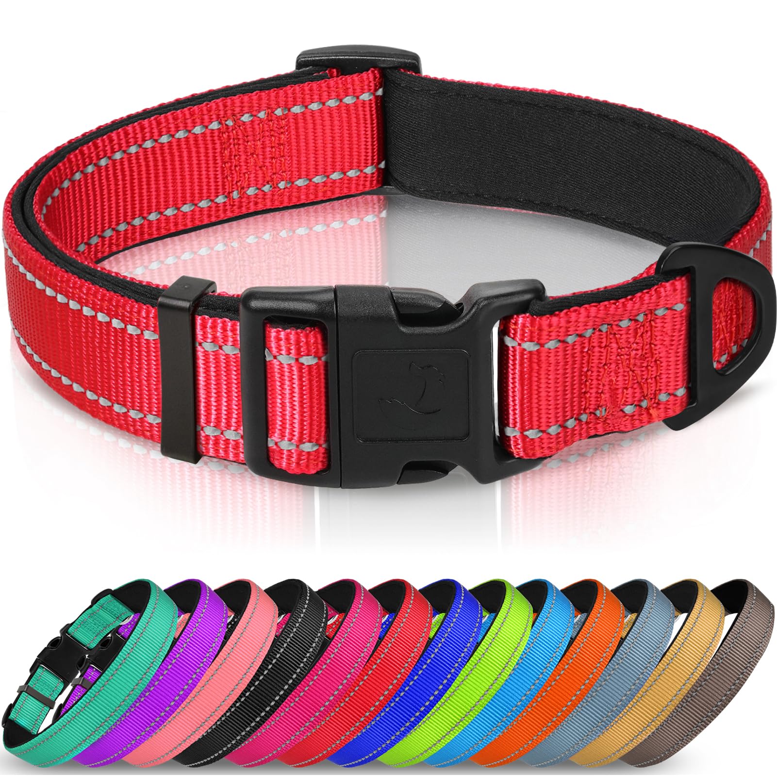 Joytale Reflective Dog Collar,Soft Neoprene Padded Breathable Nylon Pet Collar Adjustable For Extra Large Dogs,Red,Xl