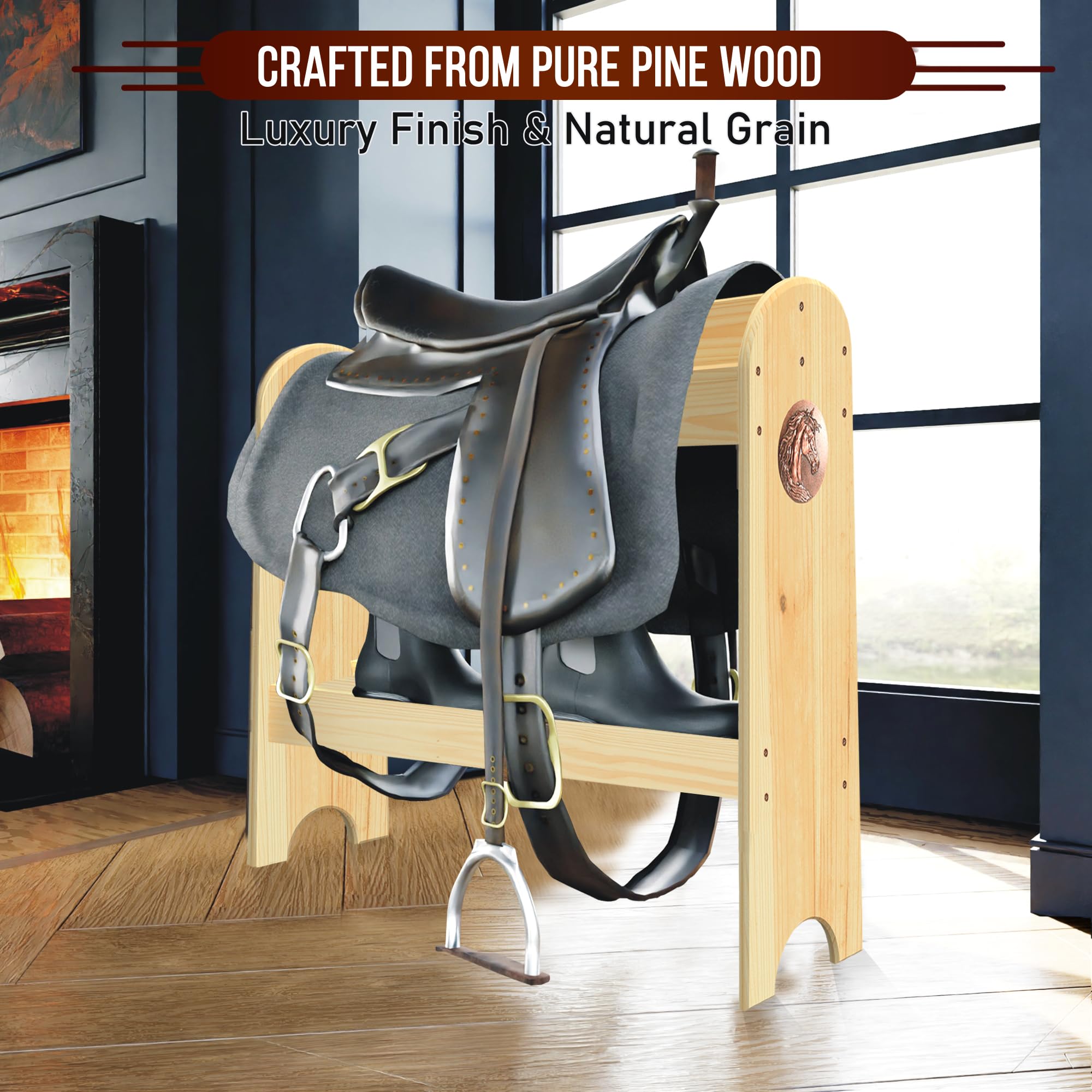 Hotcan Pine Wood Saddle Rack - Ideal Saddle Stand For Western Horse Gear And Horse Tack Organizers, Suitable For Displaying Trop