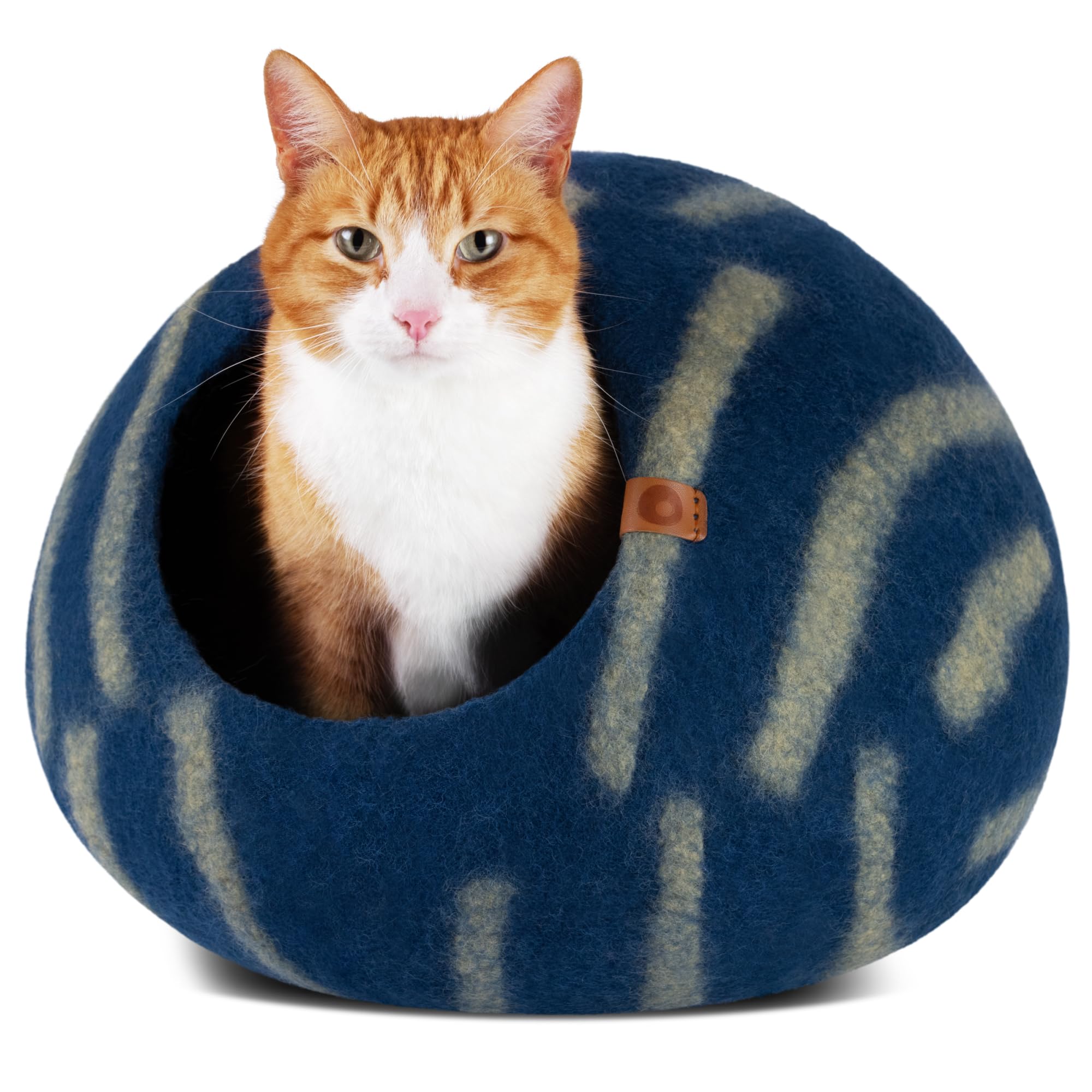 Meowfia Cat Cave - Premium Felt Cat Bed For Indoor Cats, Handmade 100% Merino Wool (Vivid Shades) (Large, Deep Azure)