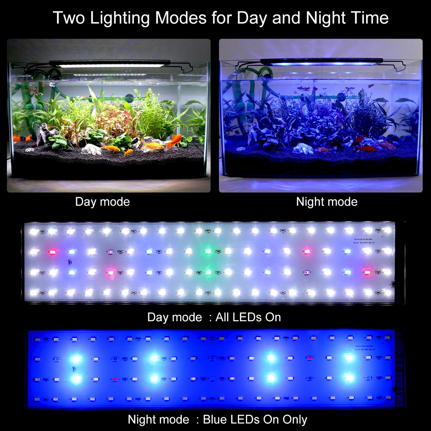 Water Rebirth Led Aquarium Light, Full Spectrum Fish Tank Led Light With Aluminum Alloy Shell Extendable Brackets (12-18 In)