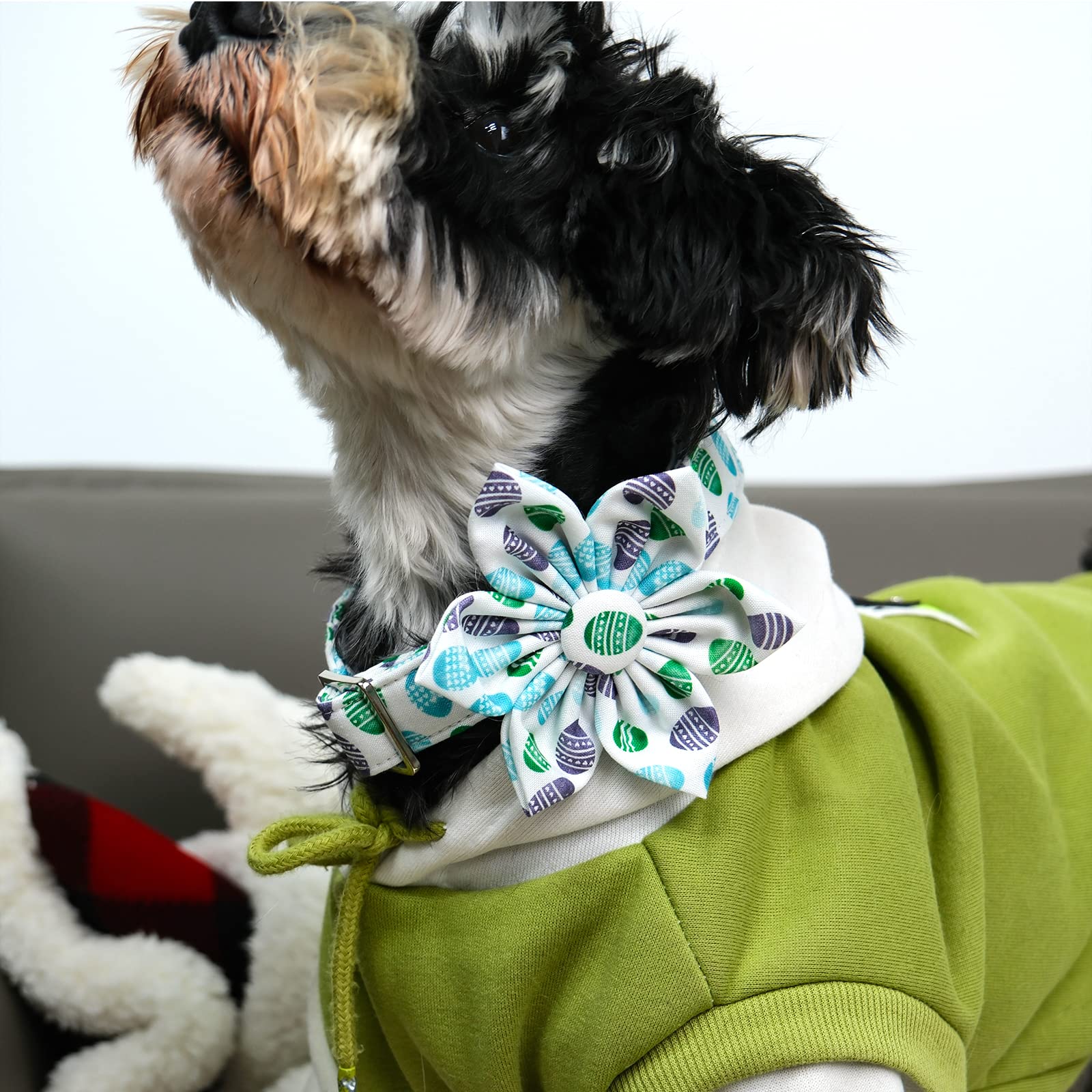 Babole Pet Dog Collar Easter Gift With Flower Tie, Egg Male Dog Collar With Safety Metal Buckle Adjustable Puppy Collars For Small Medium Large Boy & Girl Dog,M-Neck 13.5'-22'