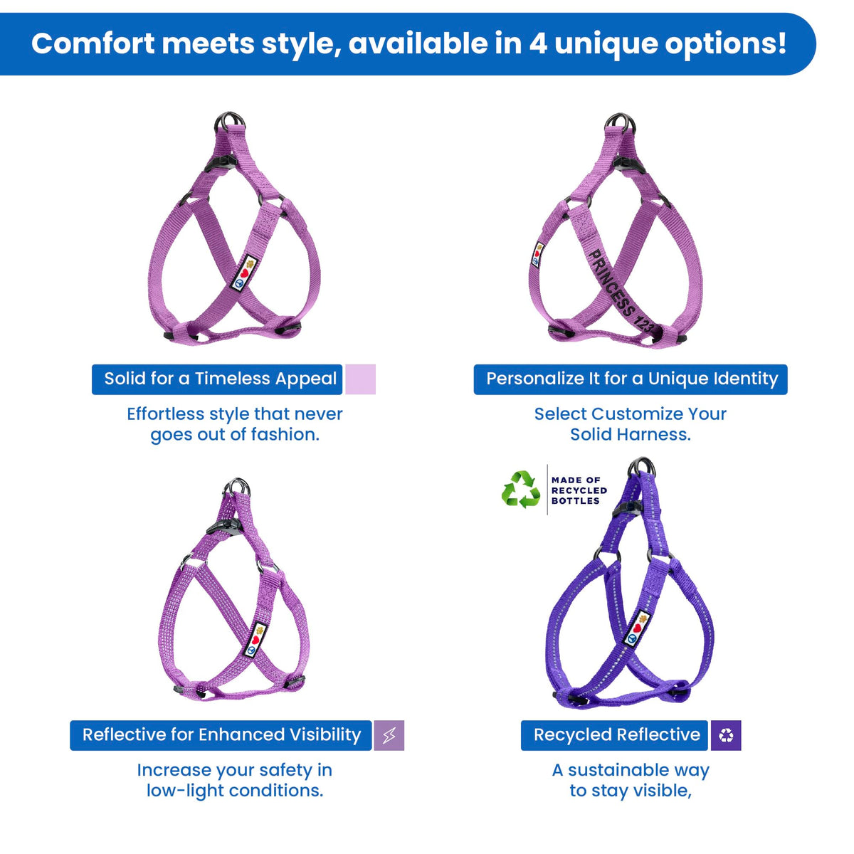 Pawtitas Solid Color Step In Dog Harness Or Vest Harness Dog Training Walking Your Puppy Harness Small Dog Harness Orchid Purple Dog Harness