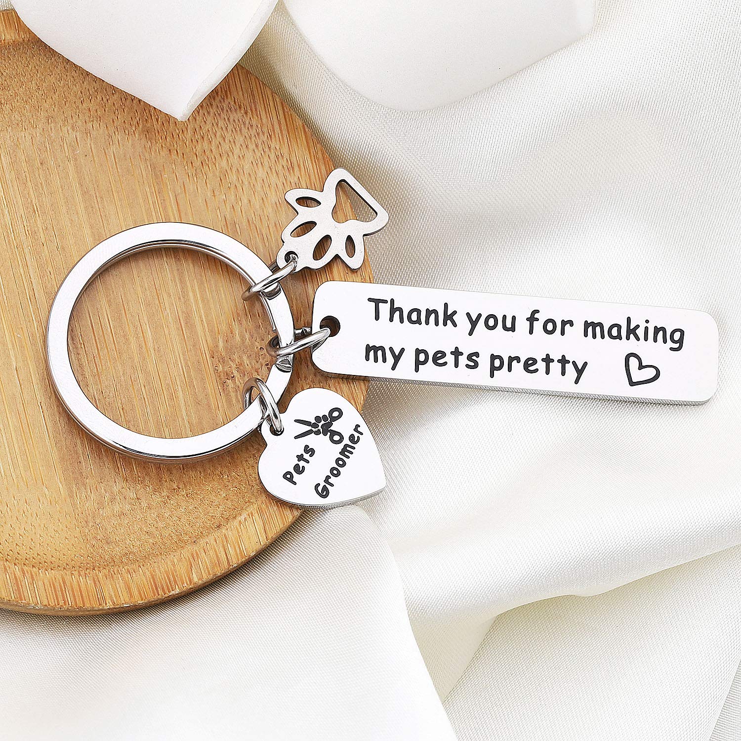 Bobauna Pet Groomer Keychain Thank You For Making My Pets Pretty With Paw Print Charm Thank You Gift For Pet Groomer Dog Hairdresser Veterinarian (Pet Groomer Keychain)