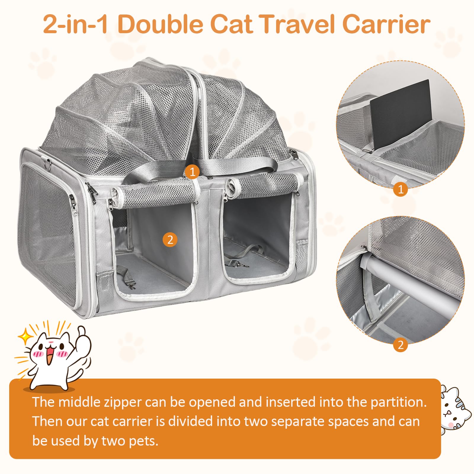 Cat Carrier For 2 Cats, Large Cat Travel Carrier With Litter Box, Top Expandable Pet Carrier For Cats/Dogs Up To 40Lbs