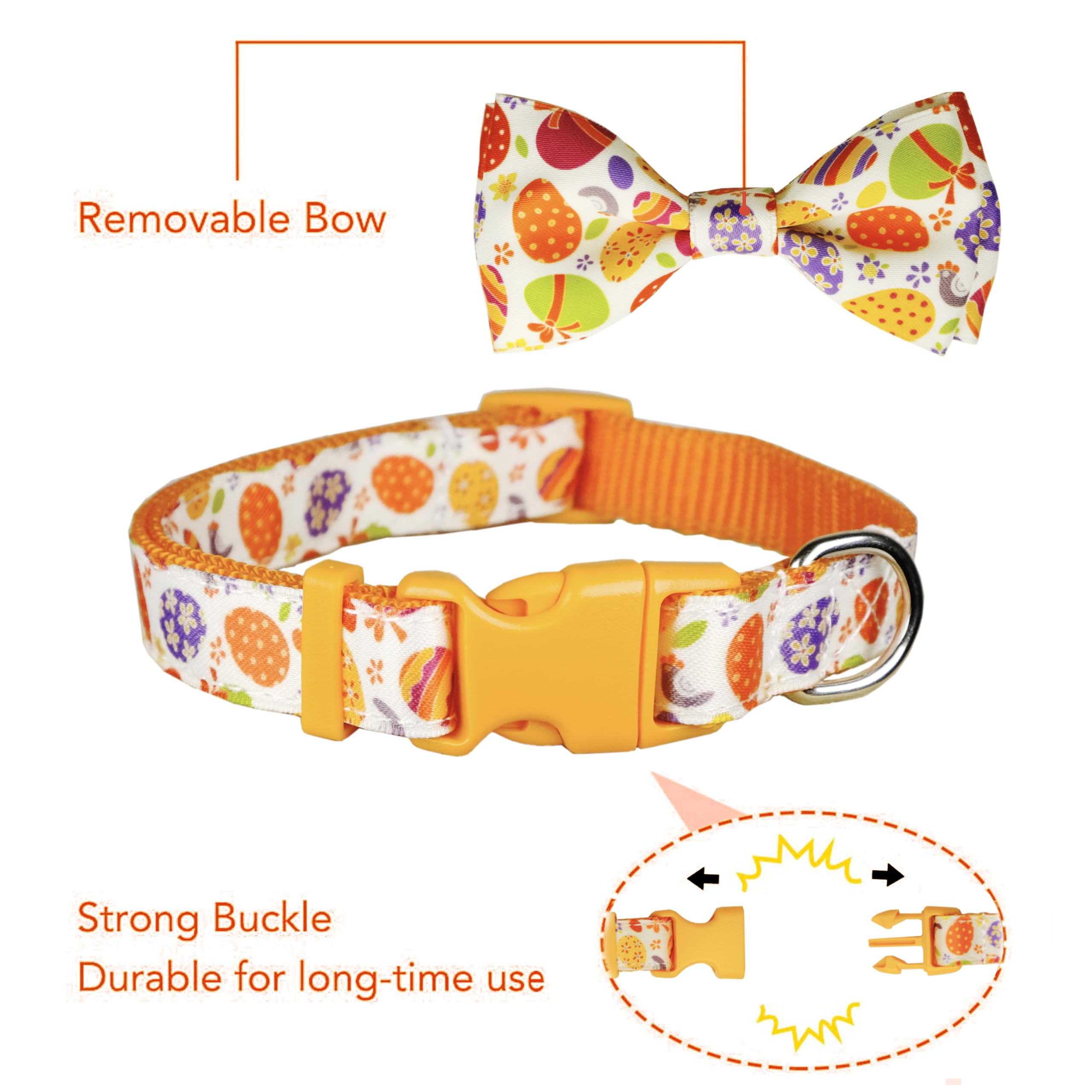 Easter Dog Bow Tie Collar, Adjustable Colorful Egg Pattern Pet Collar With Detachable Bowtie, Festive And Comfortable For Small