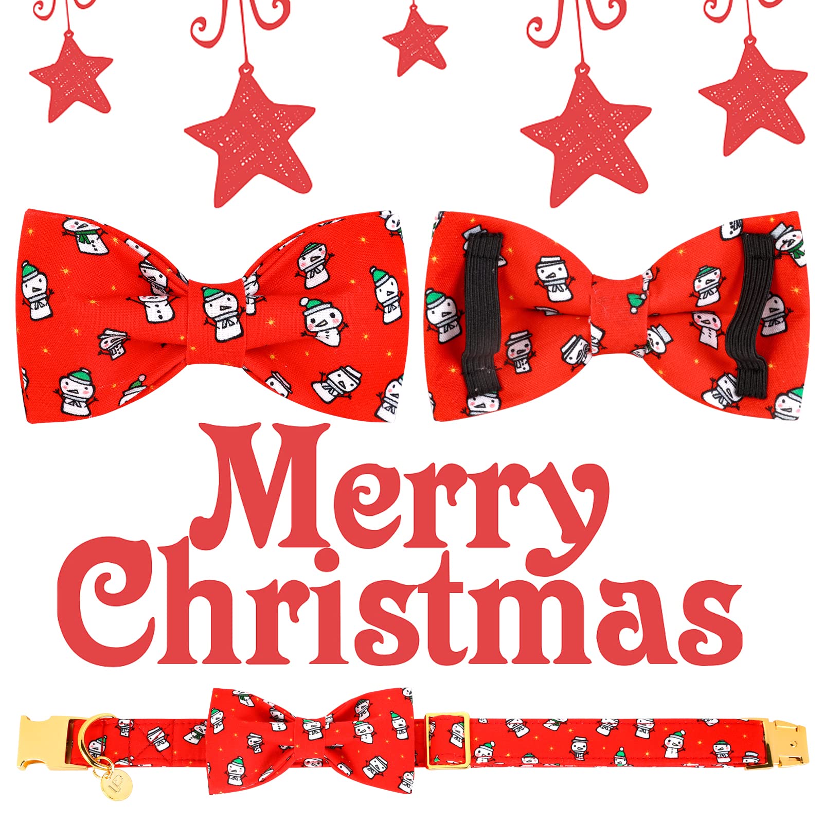 Up Urara Pup Dog Collar With Bow Tie, Christmas Comfortable Cotton Dog Bowtie Collar, Snowman Collar For Puppy Girl Boy Dog Or C