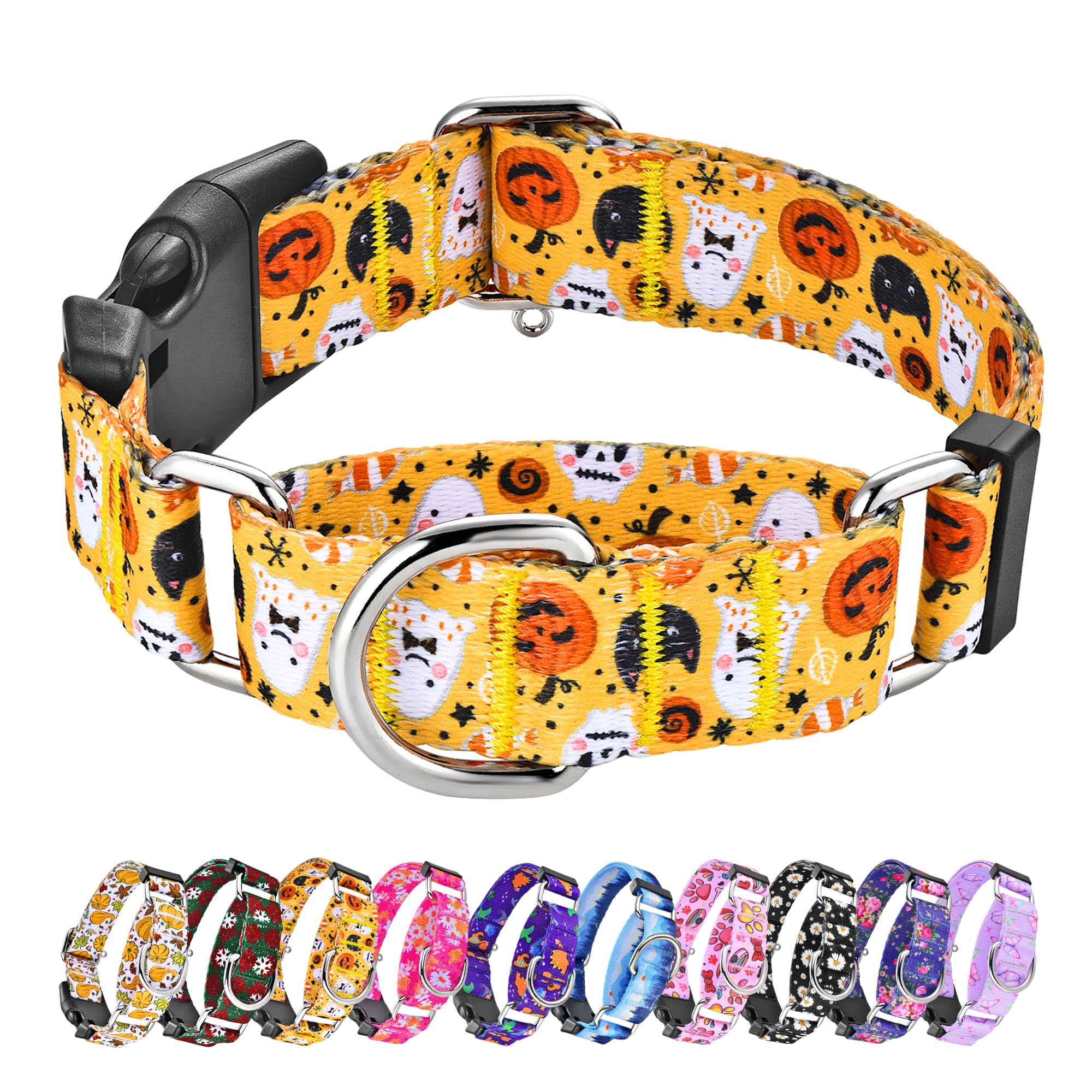Hikiko Martingale Collar For Dogs With Buckle For Small Medium Large Dogs Soft Nylon Halloween Dog Collars Walking Training(Yell