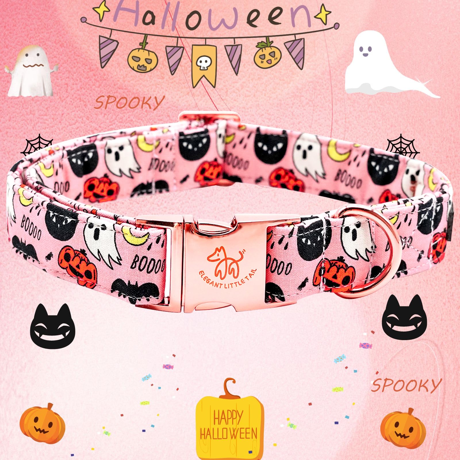 Elegant Little Tail Halloween Dog Collar, Autumn Pet Collar Durable Pink Dog Collars Male Or Female Holiday Pet Gift Adjustable Dog Collar For Medium Dogs