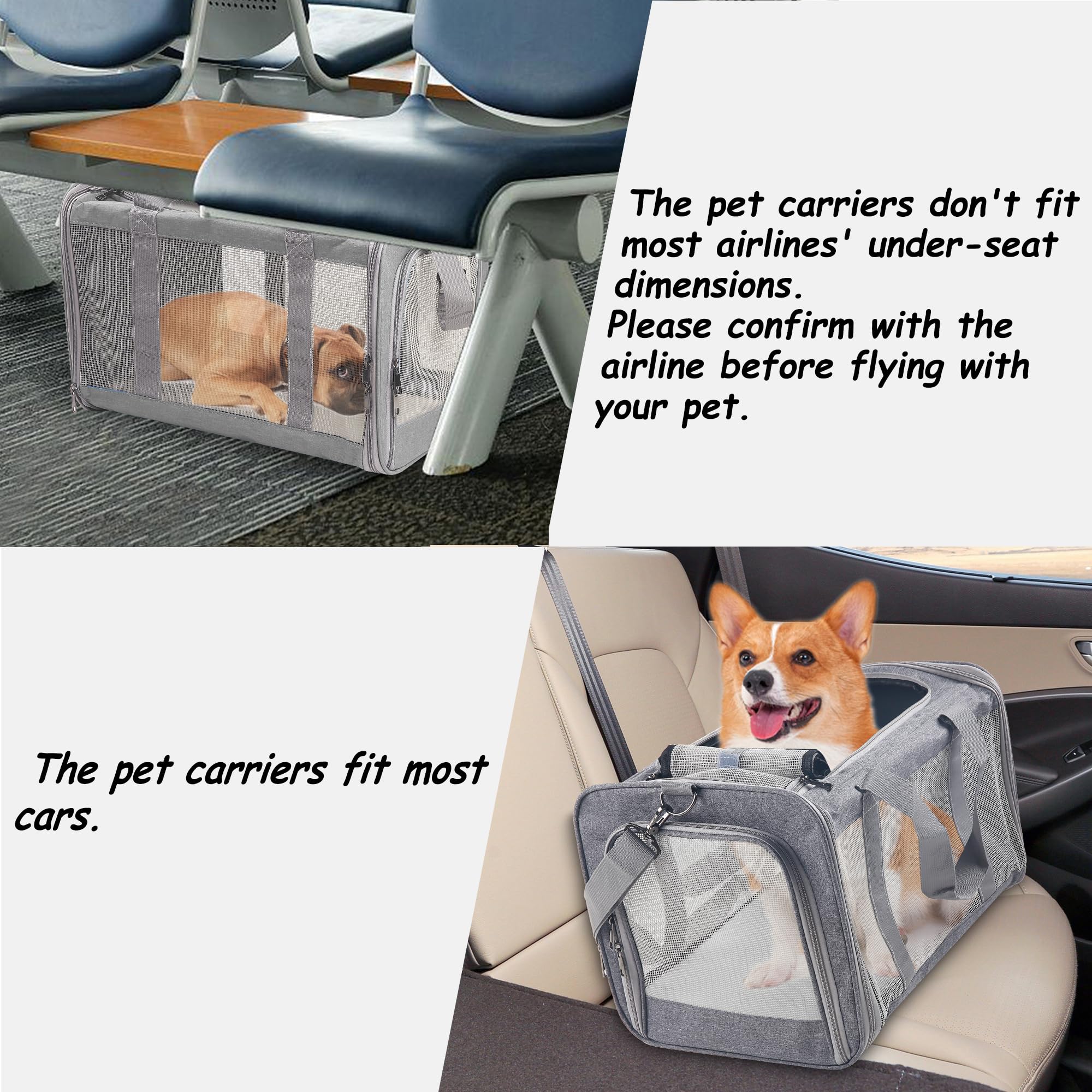 Atvobiy Portable Pet Carrier For Small To Medium Cats & Puppies - Soft, Airline Approved (Large, Grey)