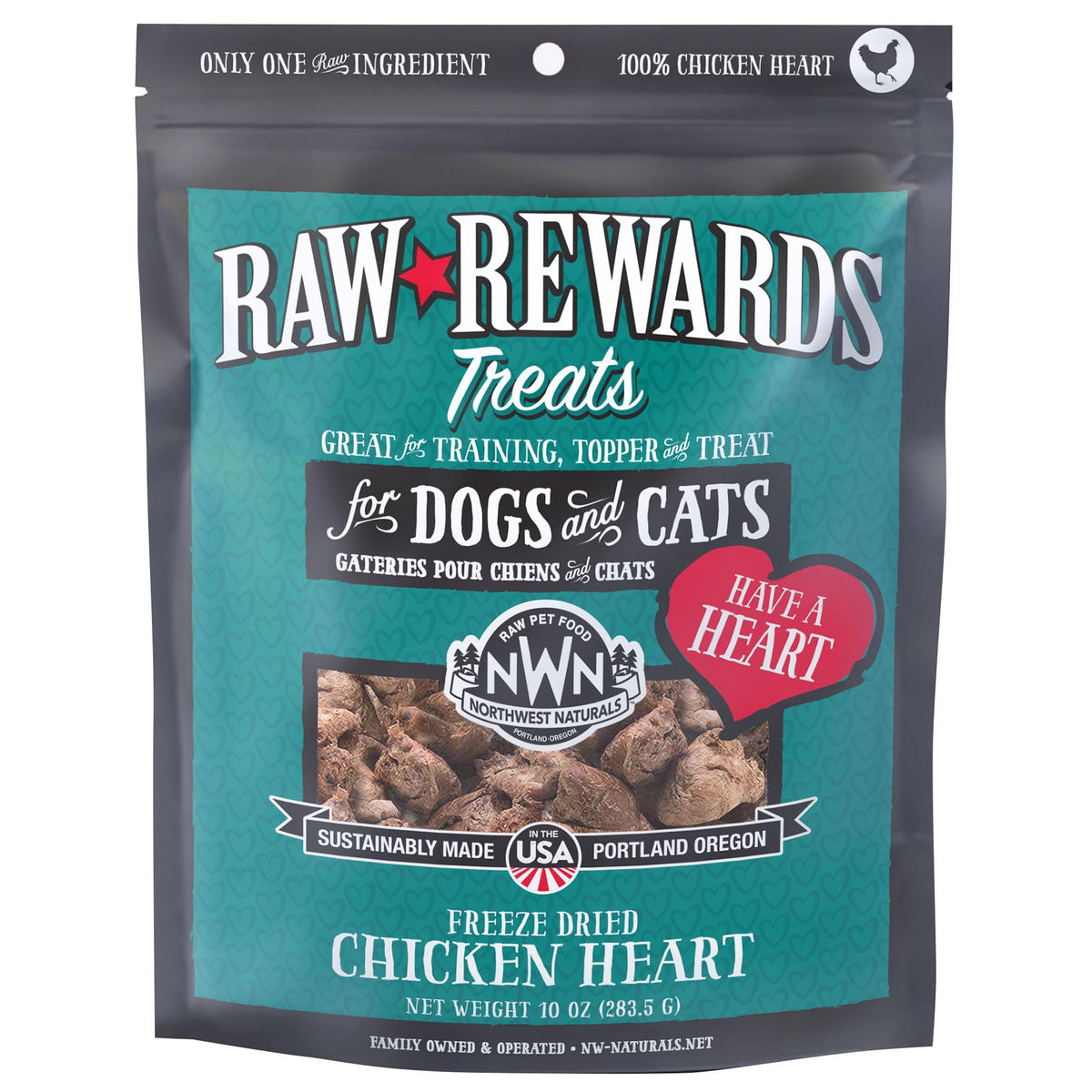 Northwest Naturals Raw Rewards Freeze-Dried Chicken Heart Treats For Dogs And Cats - Bite-Sized Pieces - Healthy, 1 Ingredient, 
