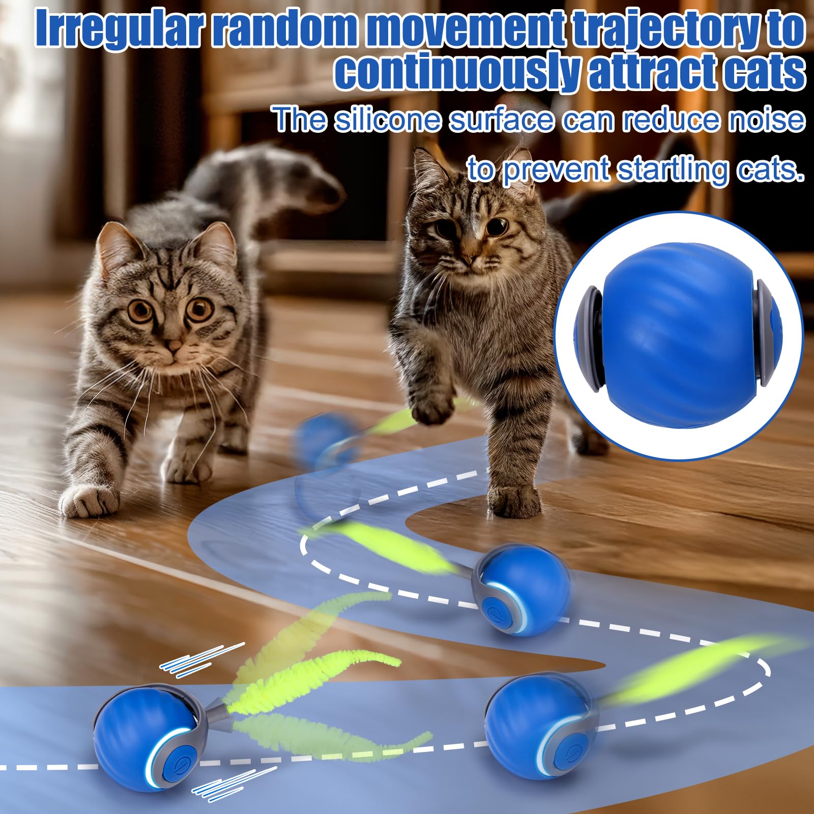 Aiersa Interactive Automatic Cat Toys For Indoor Adult Cats,Self Play Speed Tail Toy With 3 Tails And 4 Springs (Blue)