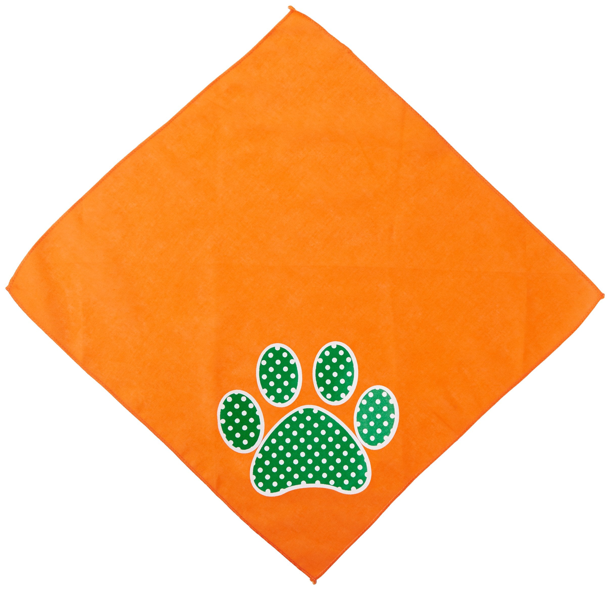 Pet and Dog Bandana Screen Printed, &quot;Green Swiss Dot Paw&quot; Orange Small