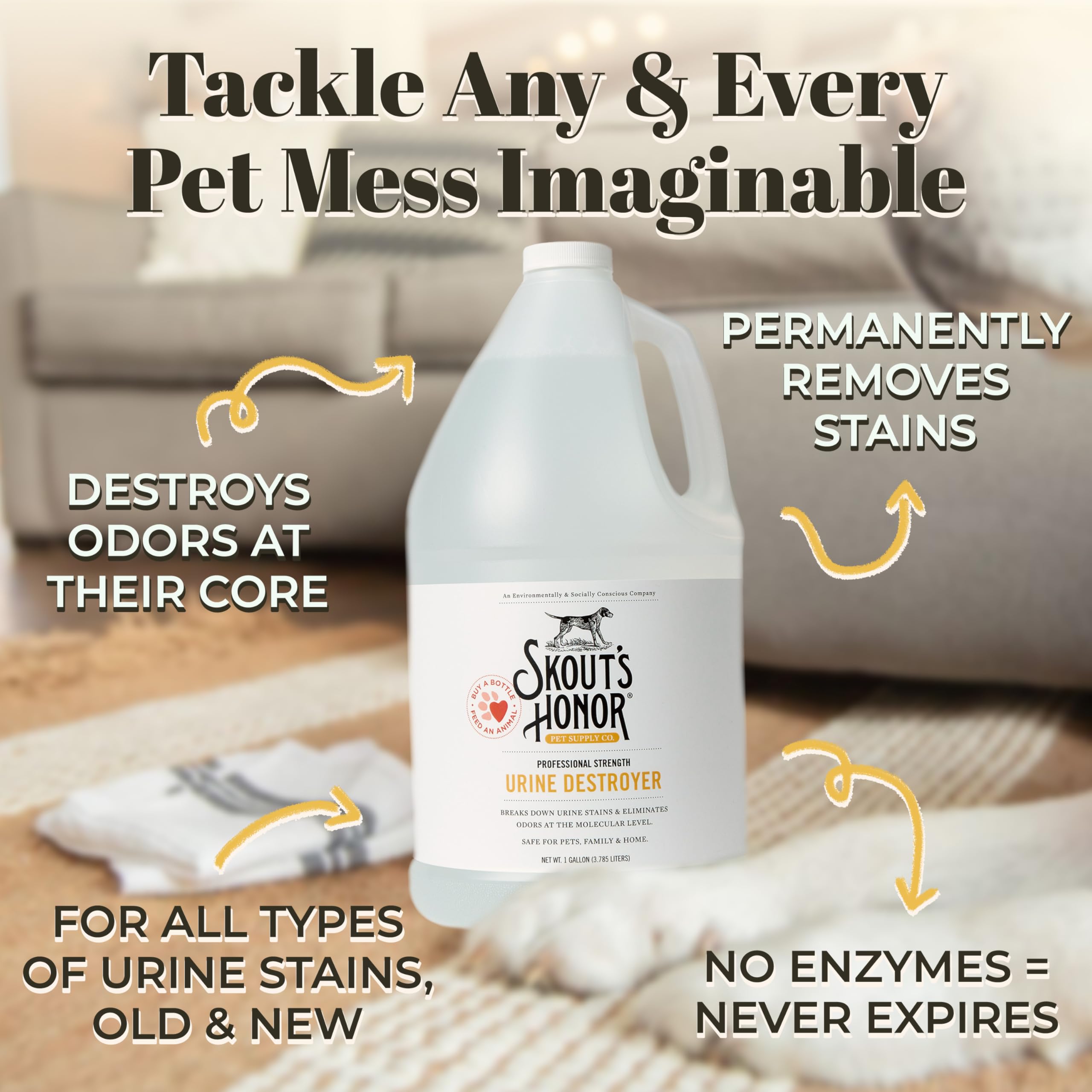 Skout'S Honor Dog Urine Destroyer - Professional Strength, Plant-Powered, Cruelty-Free Urine Eliminator For Carpets And Indoor Living Spaces, 128 Oz.