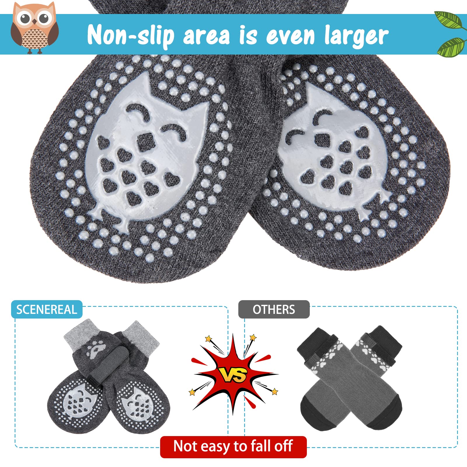 Scenereal Double Side Anti-Slip Dog Socks With Adjustable Straps, Non-Slip Dogs Sock For Hardwood Floors To Stop Licking Paws, Slipping, Paw Protectors For Small Medium Large Dogs