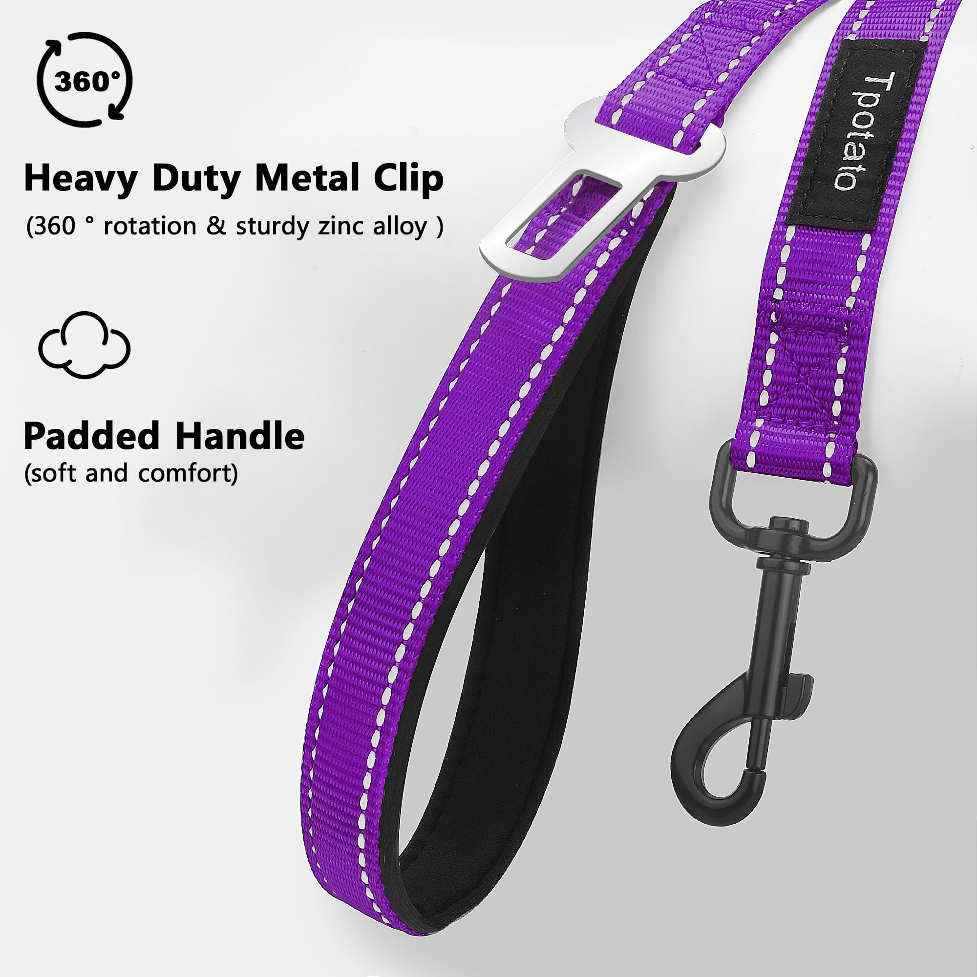 6 Foot Purple Dog Leashes For Large Medium And Small Breed Dogs That Pull,Reflective Nylon Heavy Duty Dog Leash With 2 Comfortab