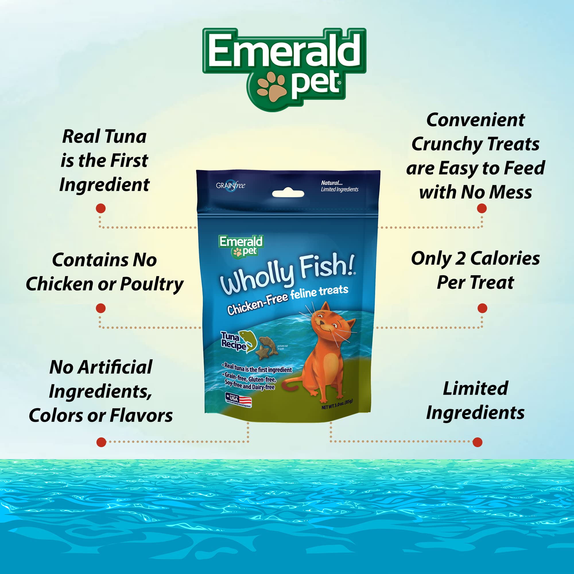 Emerald Pet 3 Pack of Wholly Fish Chicken-Free Tuna Recipe Cat Treats, 3 Ounces Per Pack