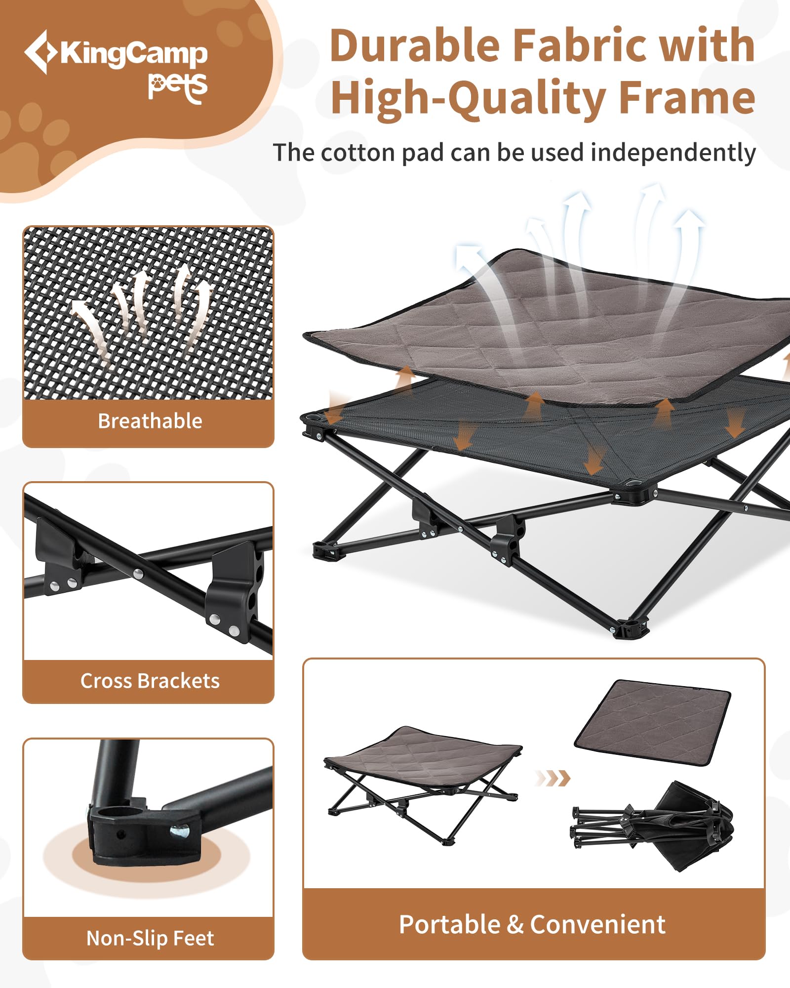 Kingcamp Elevated Dog Bed For Small Dogs, Raised Outdoor Indoor Portable Cooling Cot Lifted Pet Hammock Off Ground With Washable