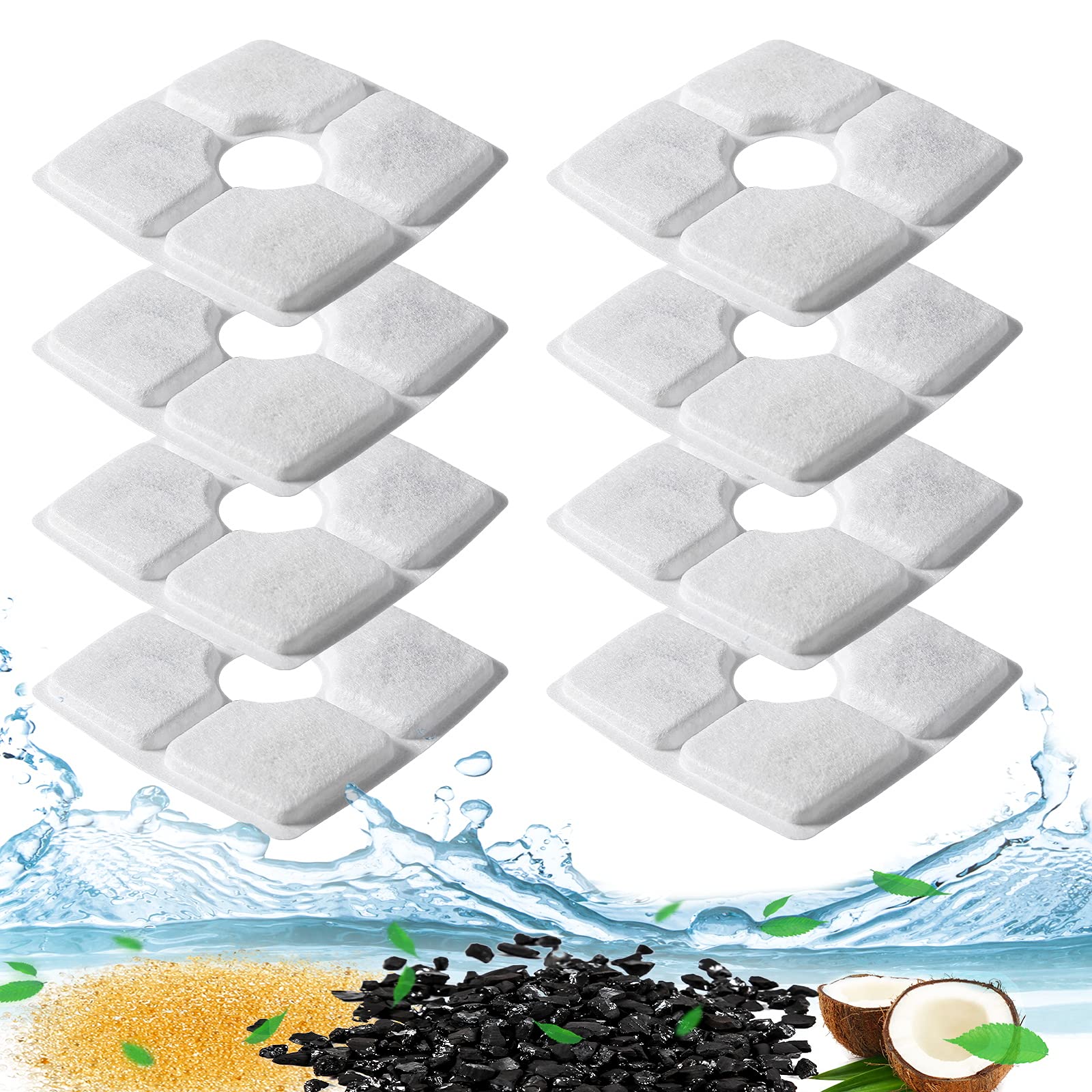 Guarm 8 Pcs Cat Fountain Replacement Filters, Activated Carbon & Pp Cotton, Compatible With Most Pet Water Dispensers And 84Oz/2
