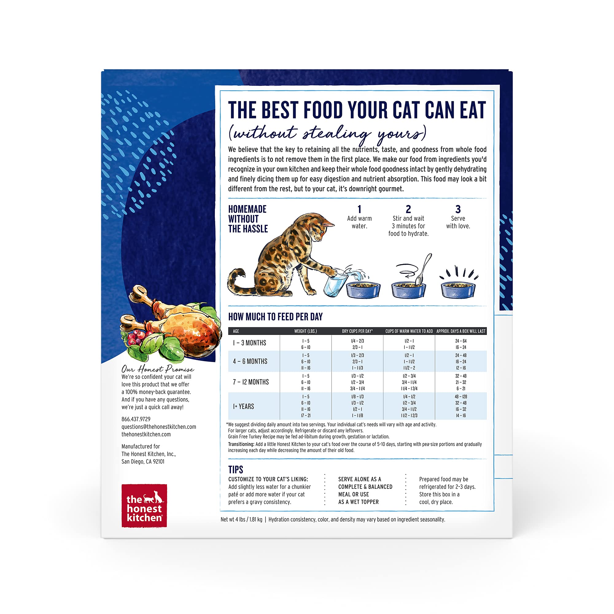 The Honest Kitchen Human Grade Dehydrated Grain Free Turkey Cat Food, 4 lb Box