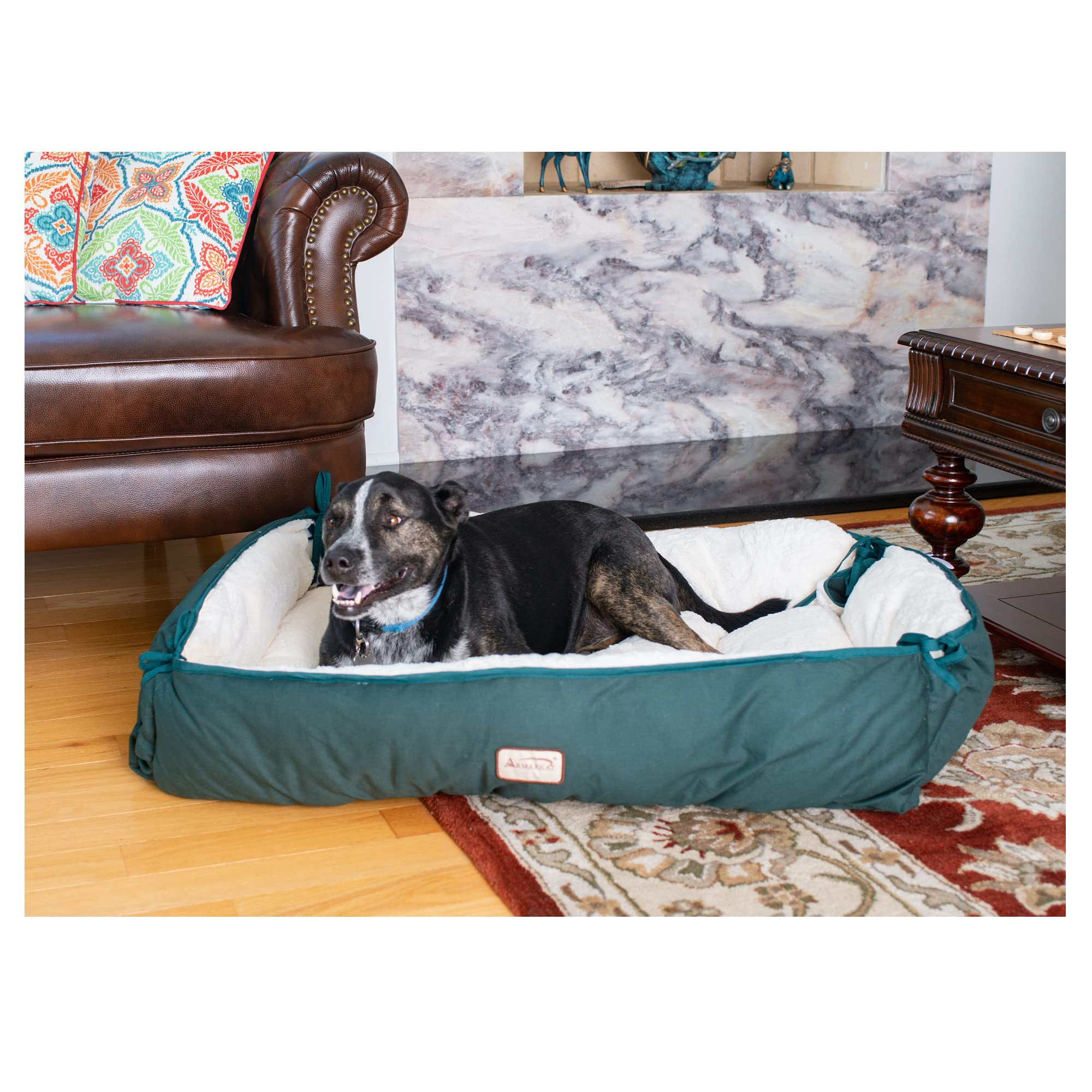 Armarkat Model D04HML/MB-L Large Laurel Green & Ivory Pet Bed and Mat, 42L x 29W x 8H, flat as mat: 51 x 40