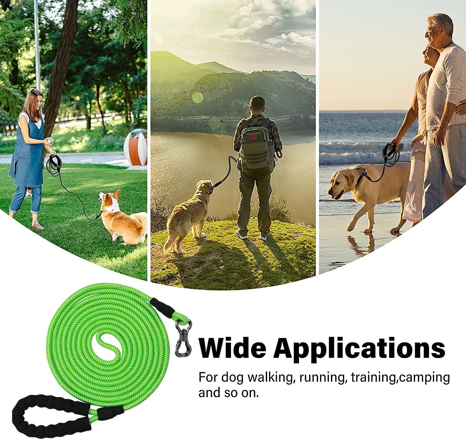 Ntr Heavy Duty Dog Leash, 30Ft Reflective Dog Leash With Swivel Lockable Hook And Comfortable Padded Handle, Puppy Leash For Walking, Hunting, Camping, Backyard For Small Medium And Large Dogs